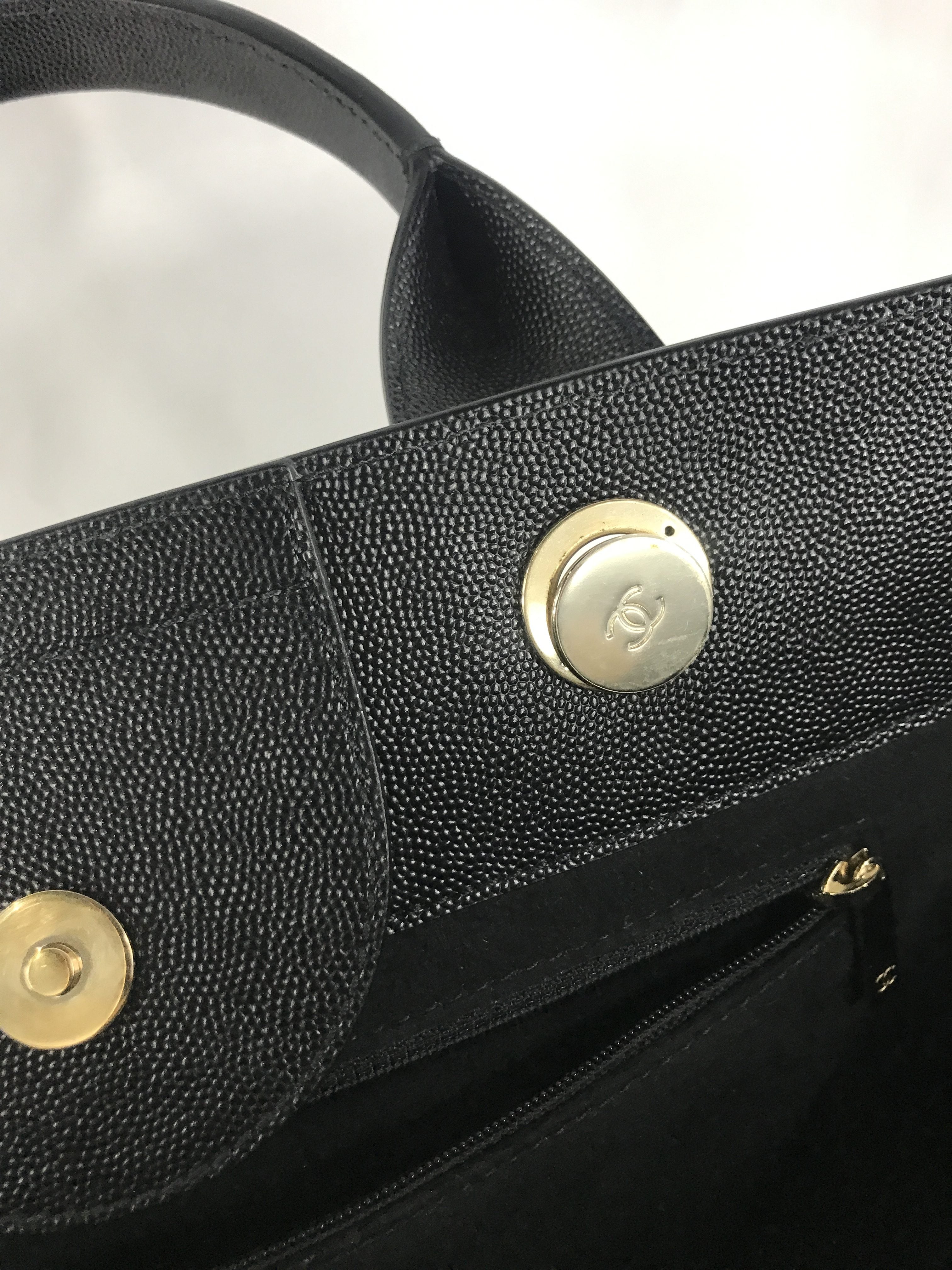 Black Caviar Leather Large Studded Deauville Bag w/GHW