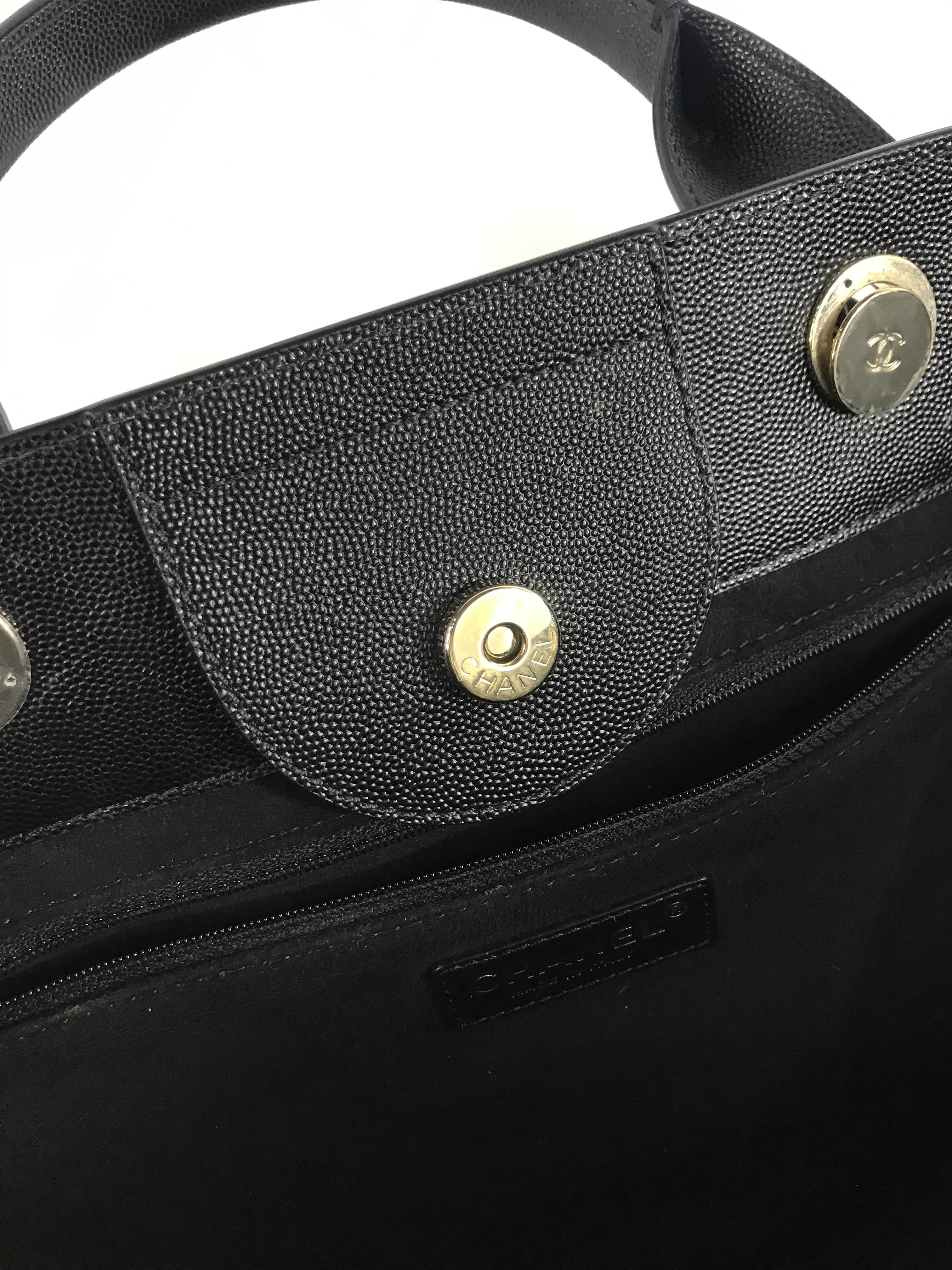 Black Caviar Leather Large Studded Deauville Bag w/GHW