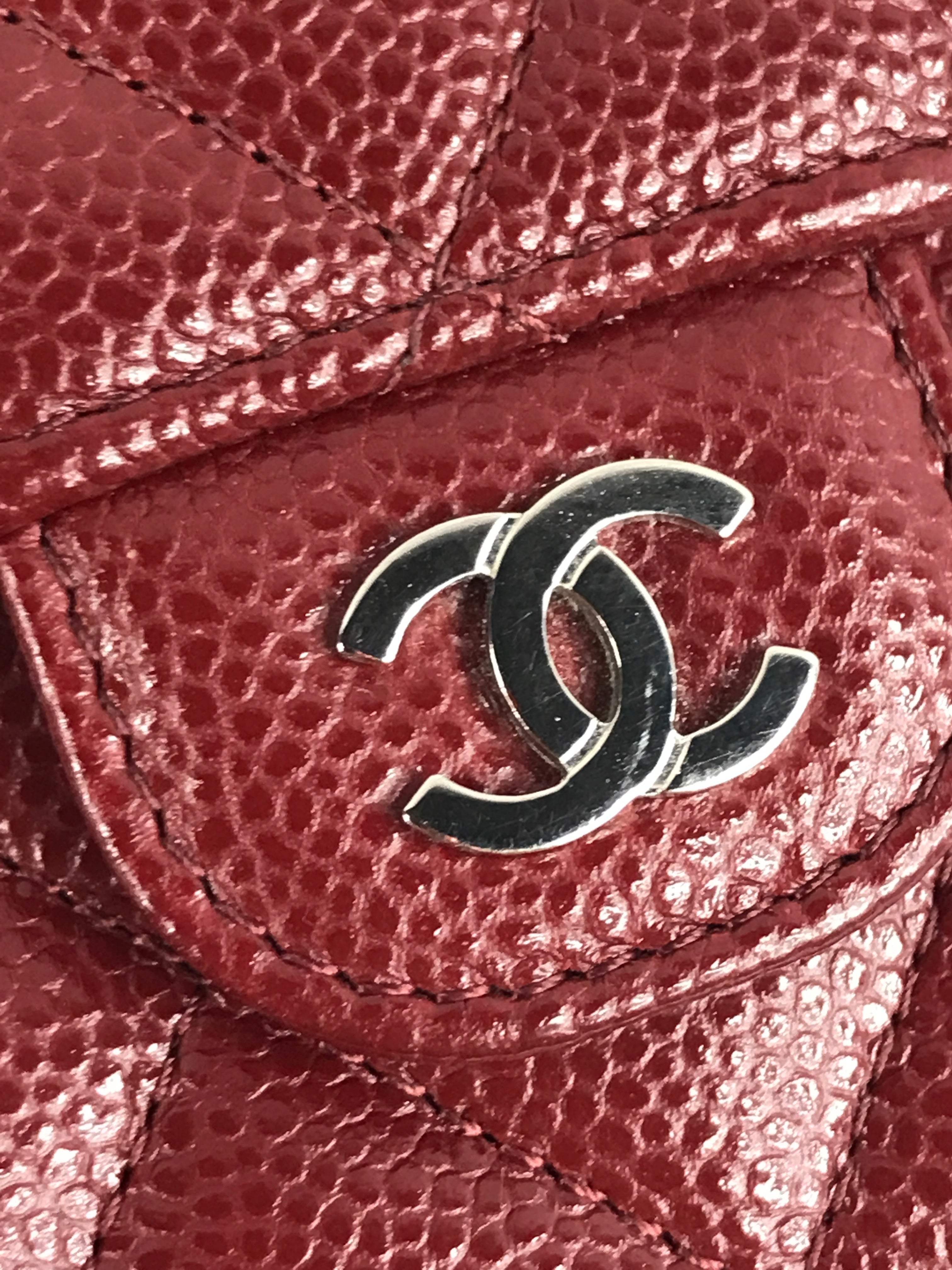 Burgundy Caviar Quilted Medium Flap Wallet w/SHW
