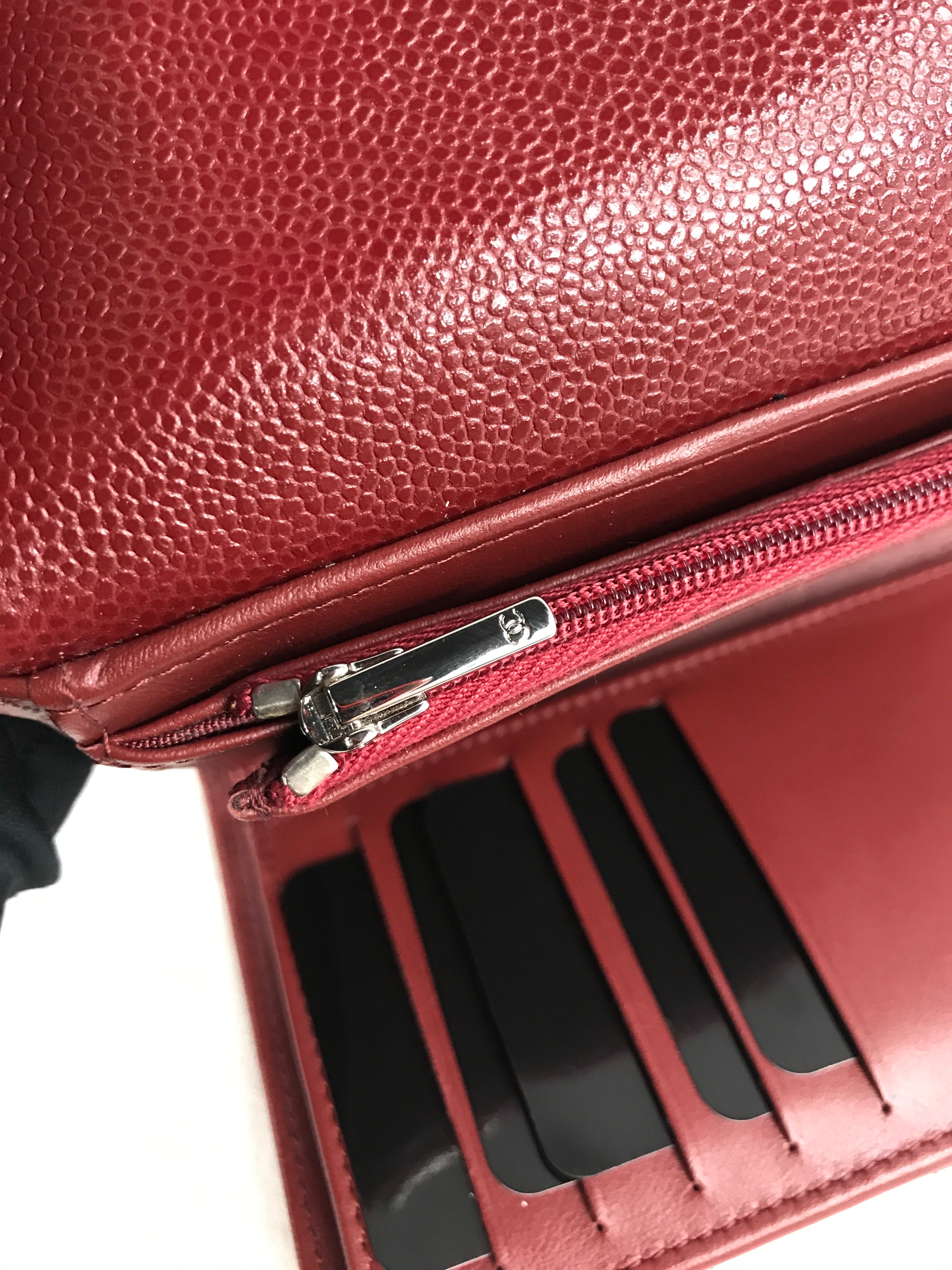 Burgundy Caviar Quilted Medium Flap Wallet w/SHW