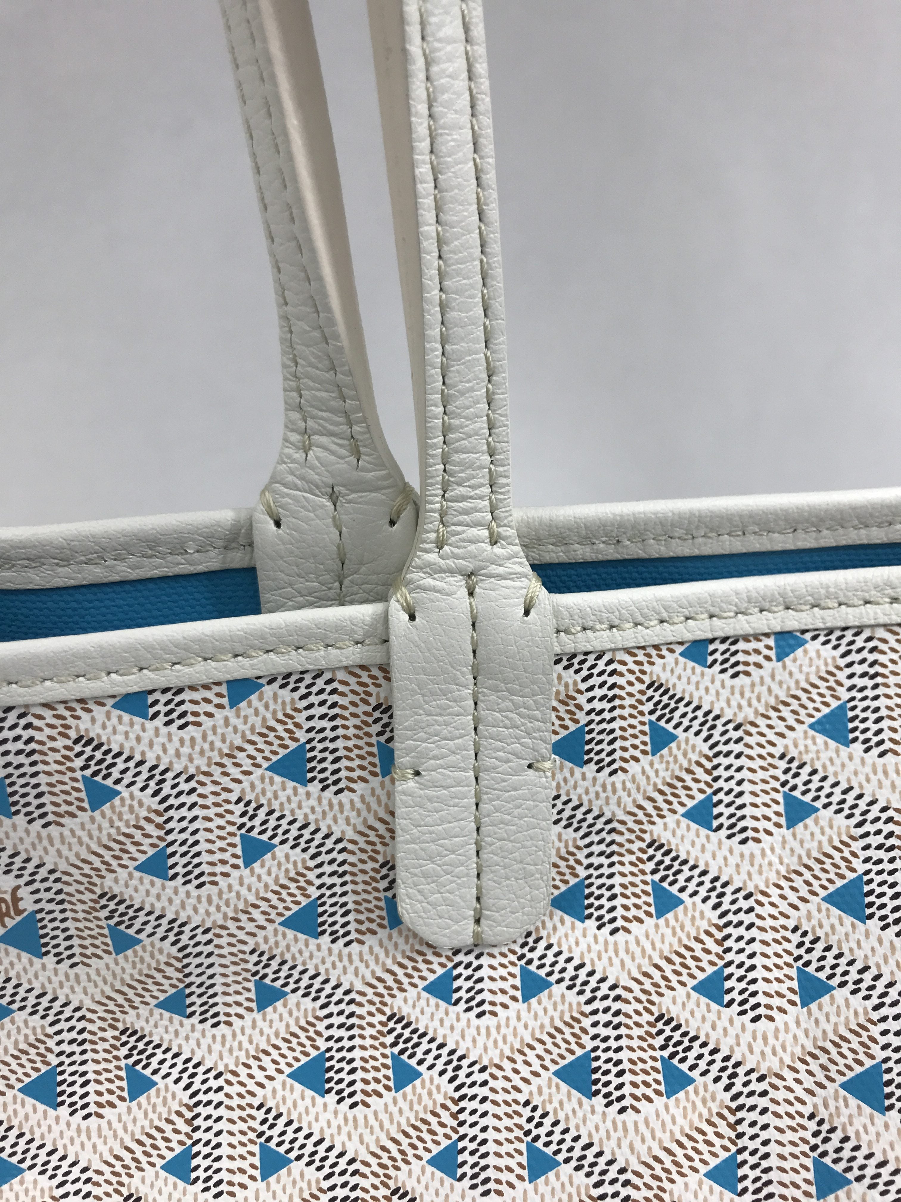 Limited Edition Blue and White Goyardine Canvas and Calfskin Saint Louis Claire-Voie PM Tote