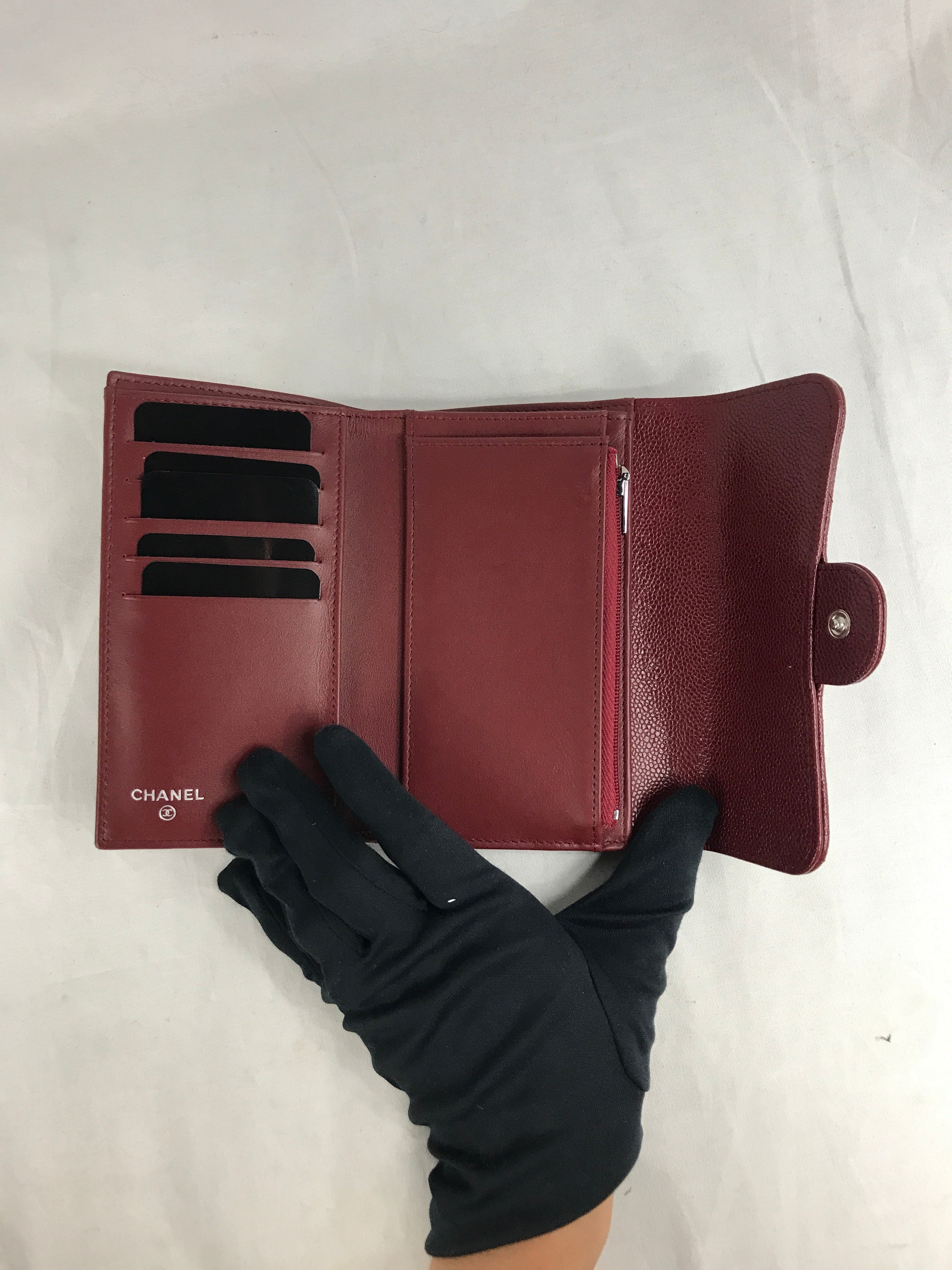 Burgundy Caviar Quilted Medium Flap Wallet w/SHW