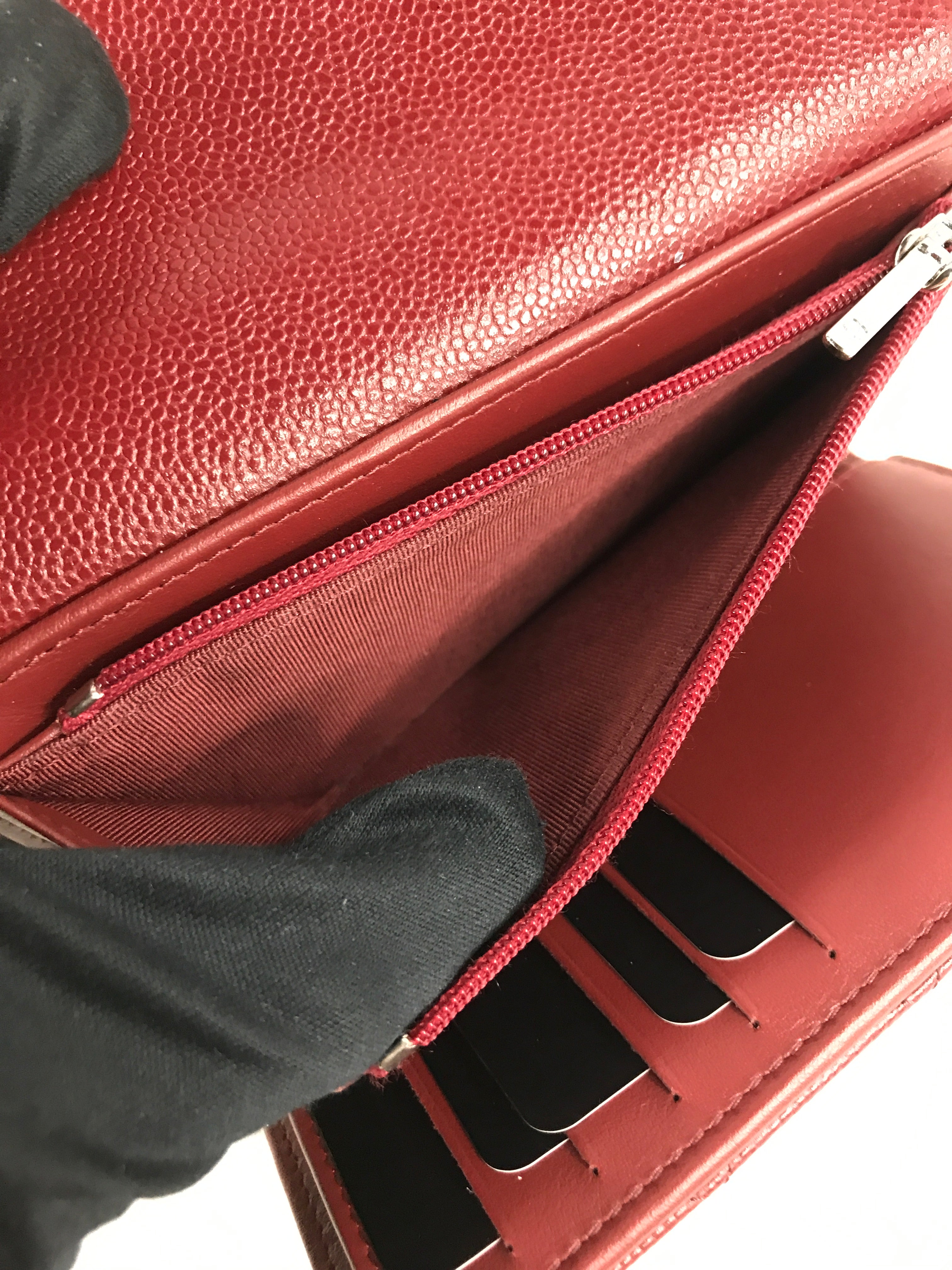 Burgundy Caviar Quilted Medium Flap Wallet w/SHW