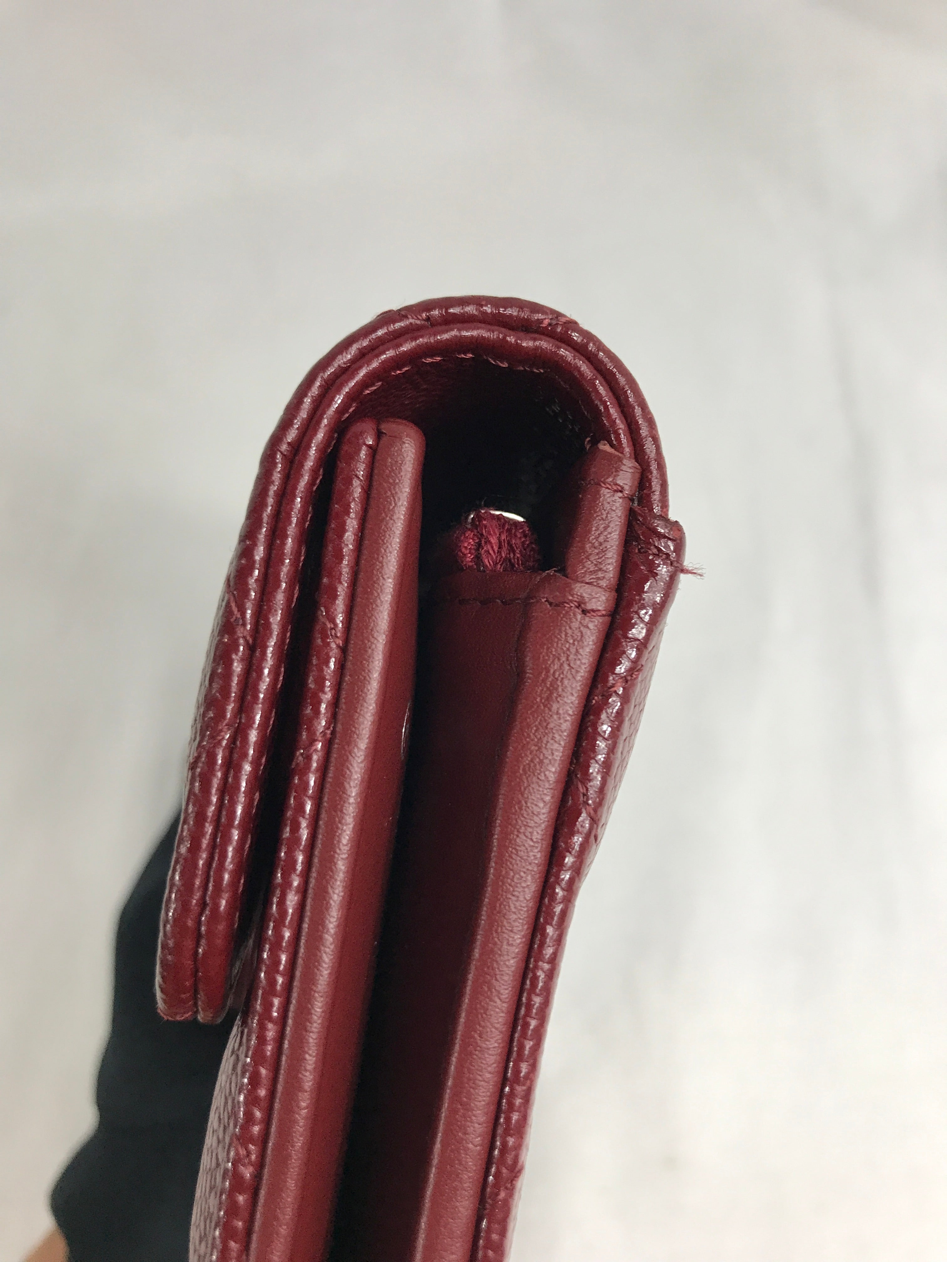 Burgundy Caviar Quilted Medium Flap Wallet w/SHW