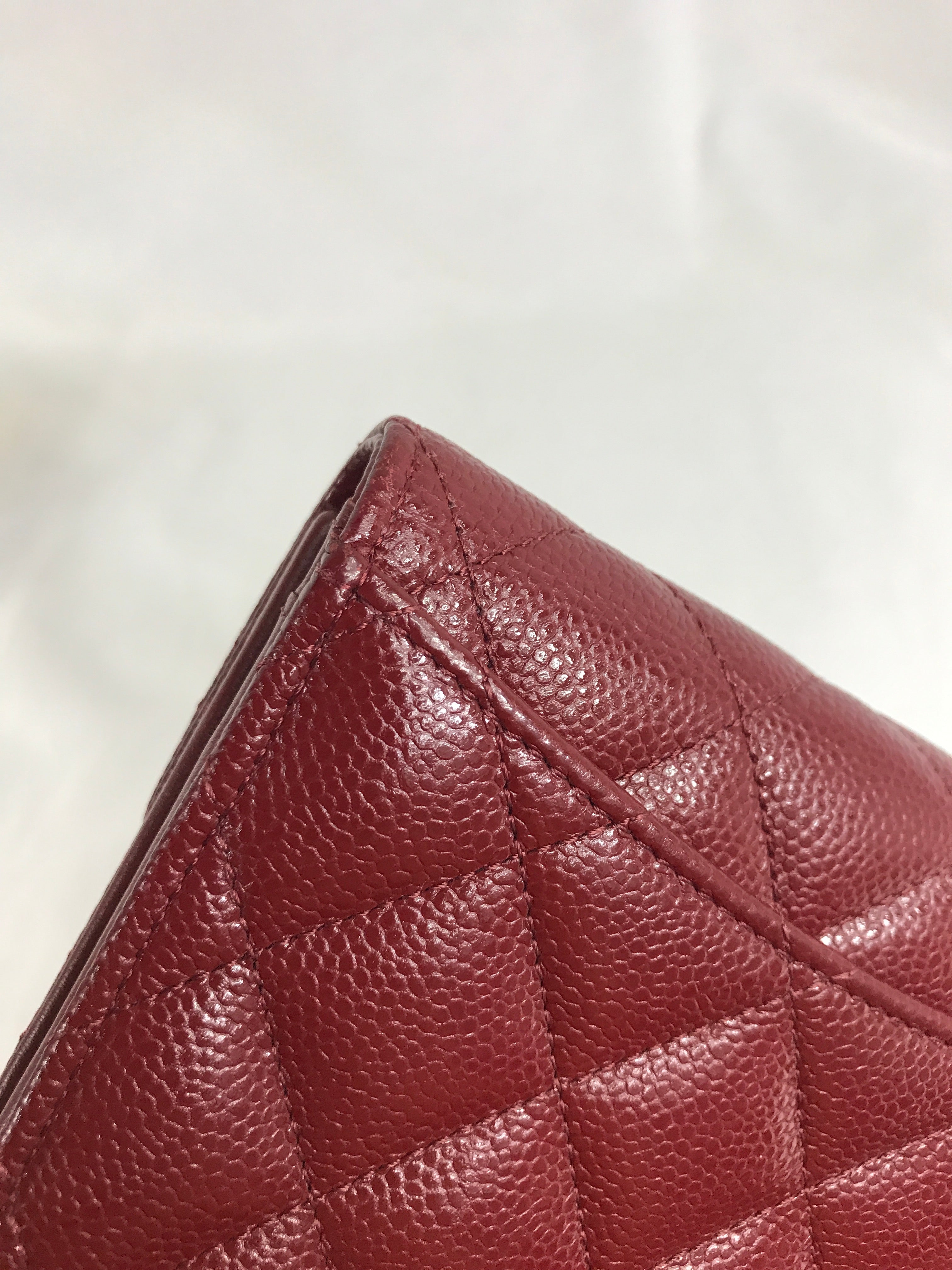Burgundy Caviar Quilted Medium Flap Wallet w/SHW