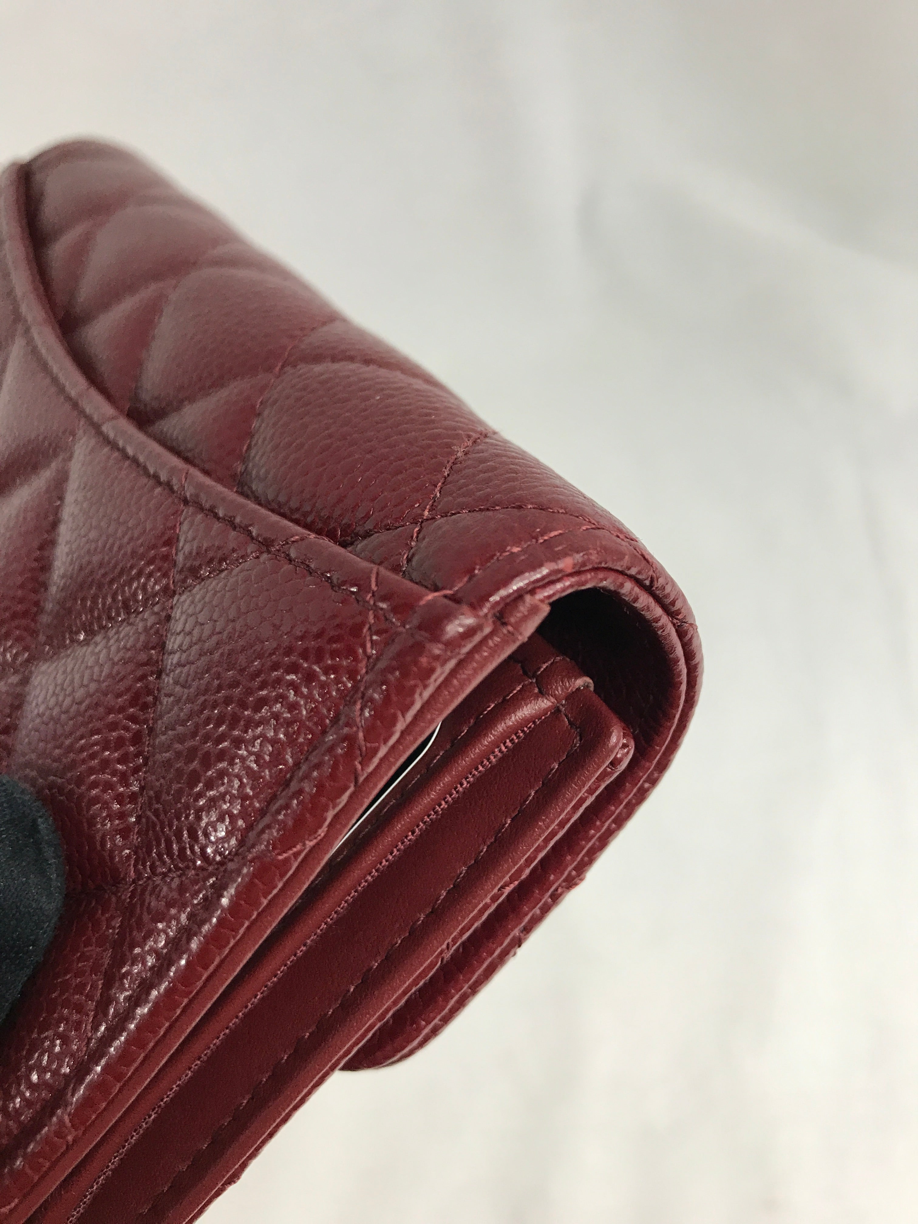 Burgundy Caviar Quilted Medium Flap Wallet w/SHW