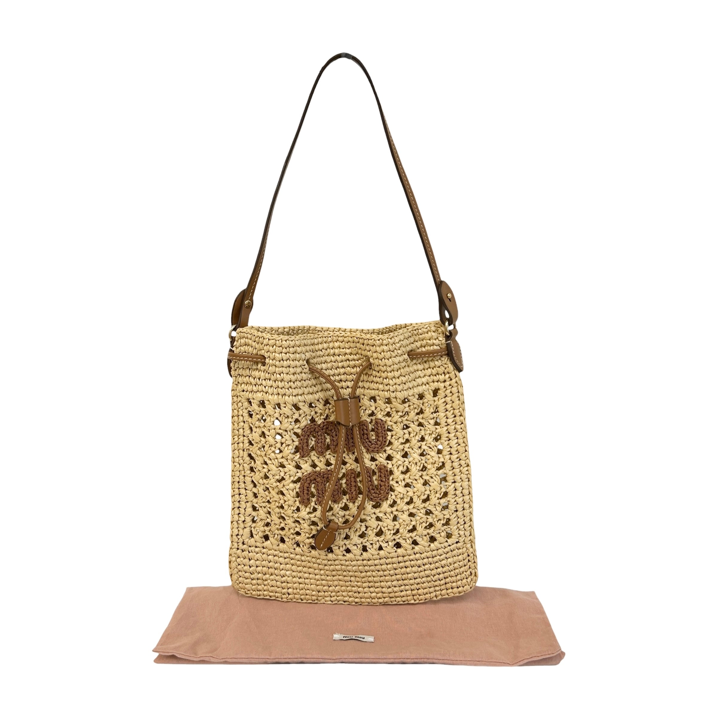 Raffia Crochet Drawstring Pouch