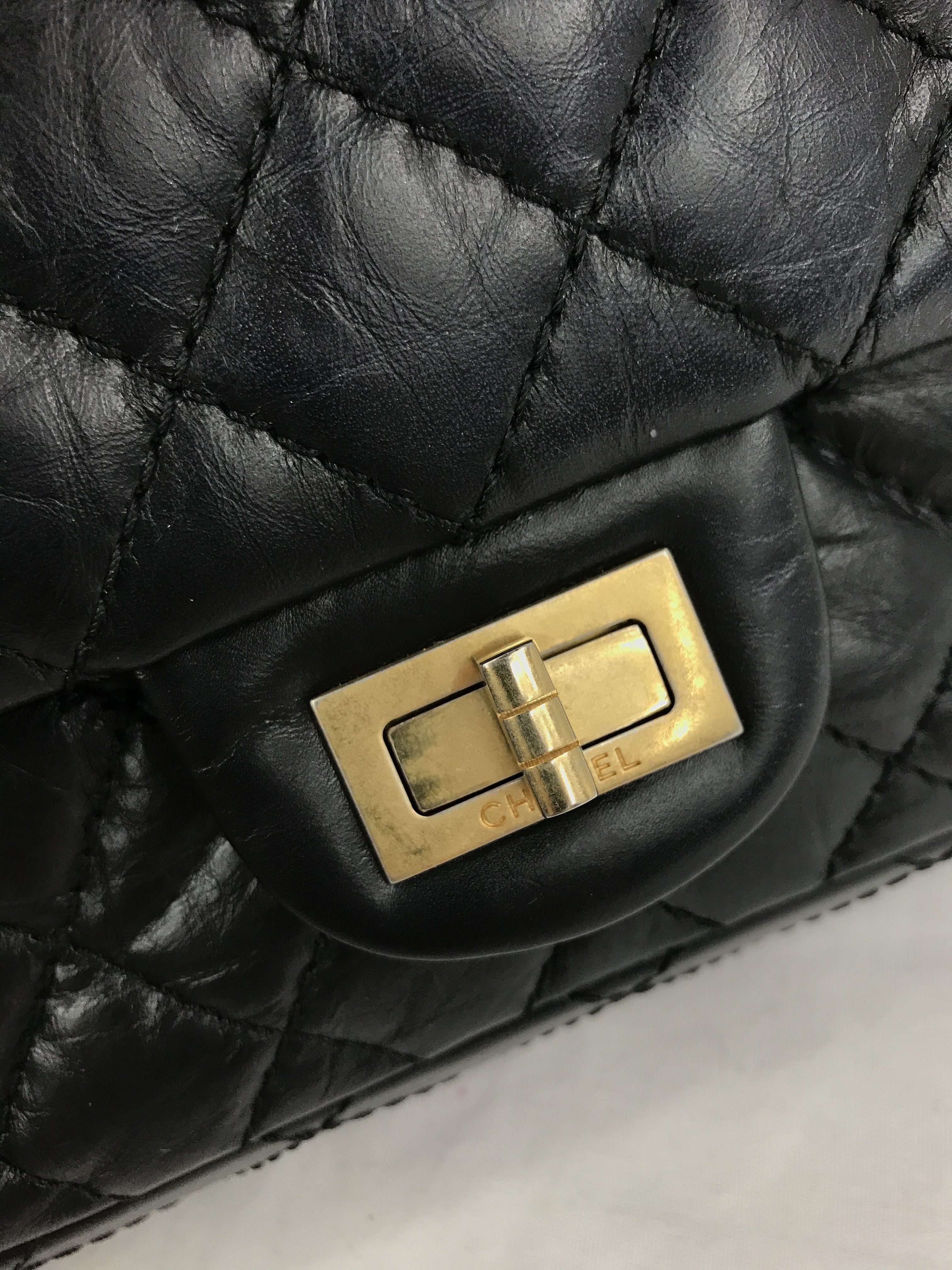 225 Black Quilted Crinkled Aged Calfskin Small Reissue W/AGHW
