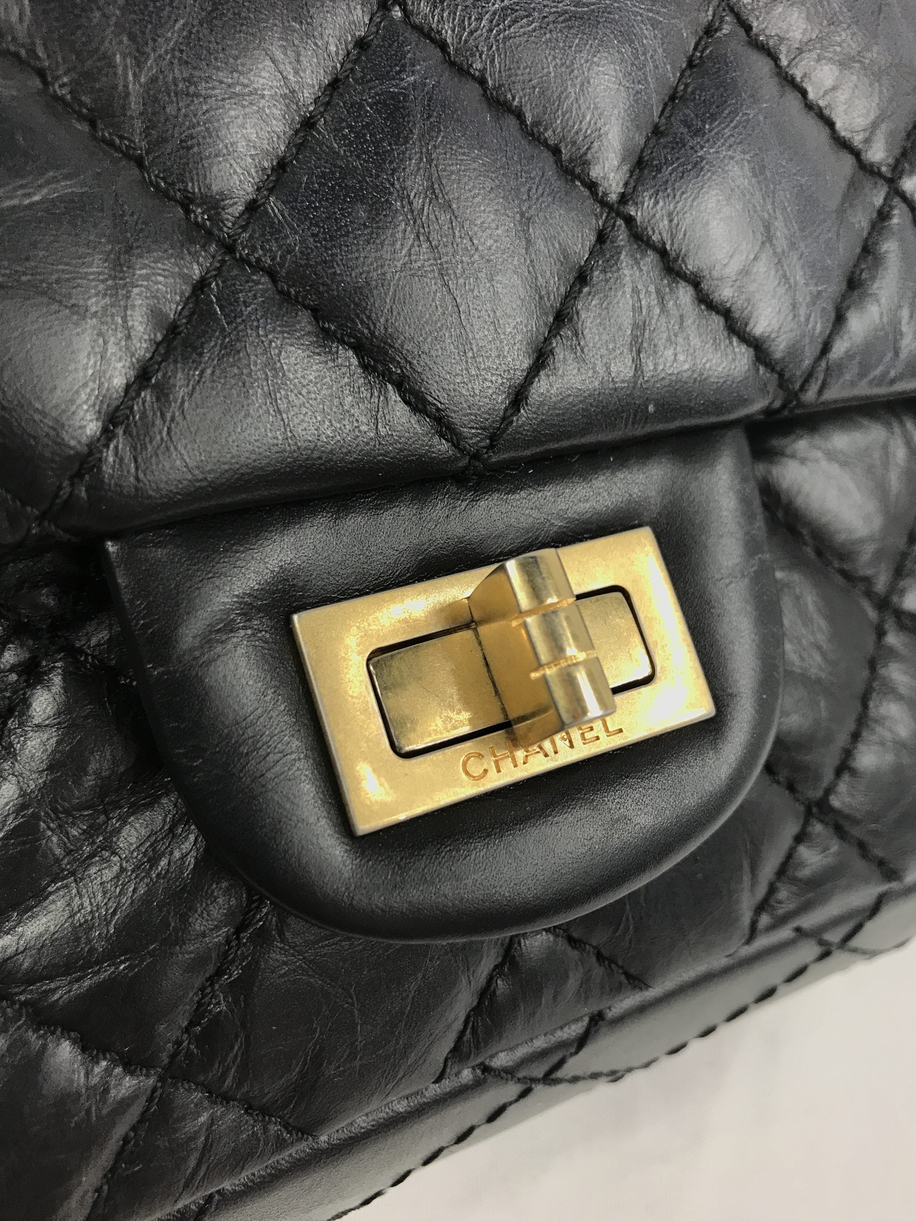 225 Black Quilted Crinkled Aged Calfskin Small Reissue W/AGHW