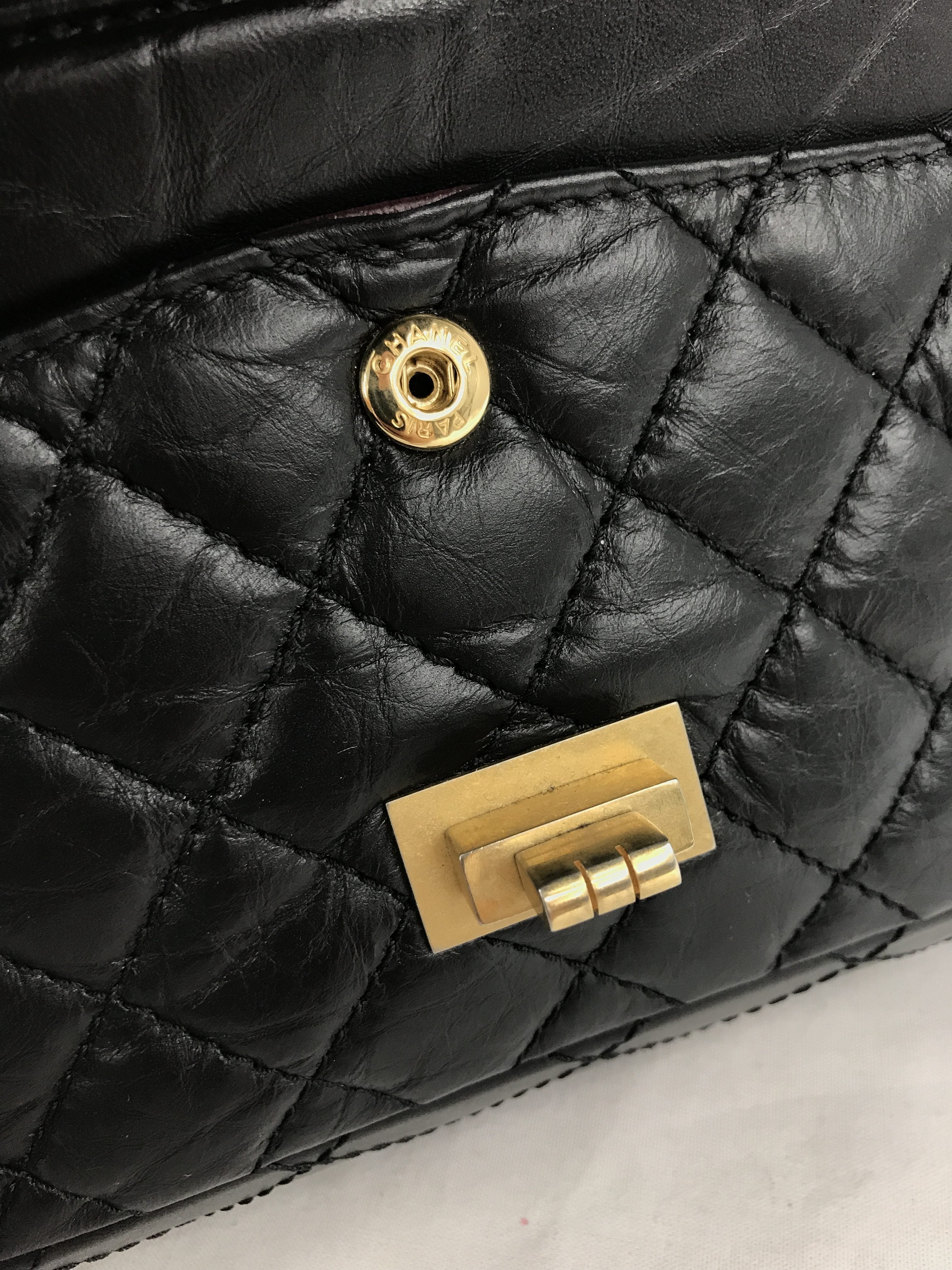 225 Black Quilted Crinkled Aged Calfskin Small Reissue W/AGHW