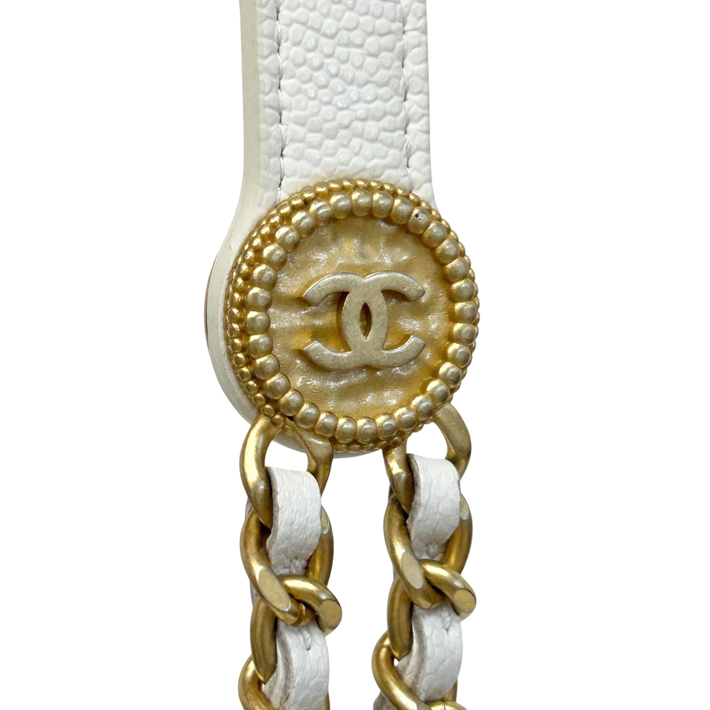 White Quilted Caviar Leather Twist Your Buttons Coin Purse On Chain Flap Bag w/GHW