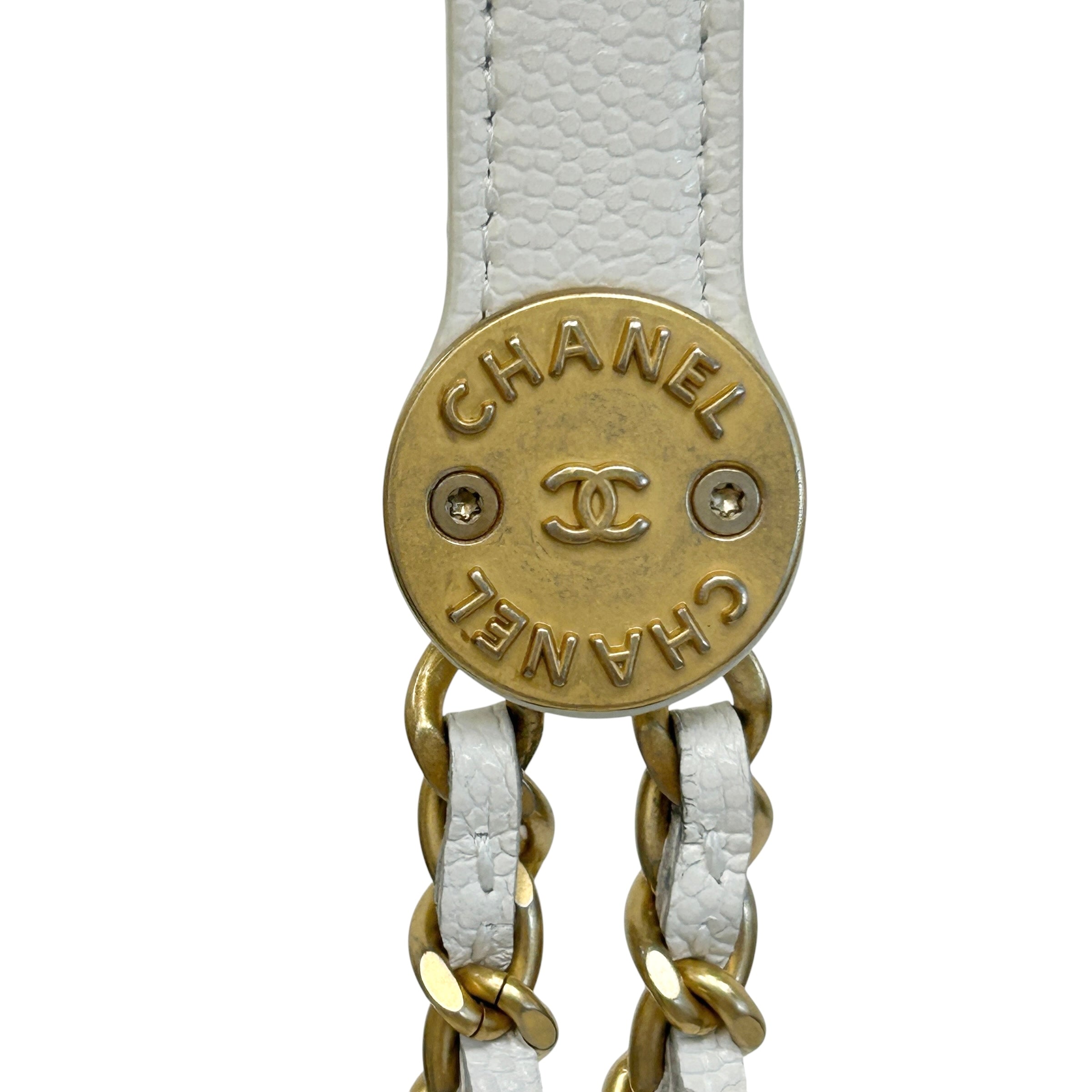 White Quilted Caviar Leather Twist Your Buttons Coin Purse On Chain Flap Bag w/GHW