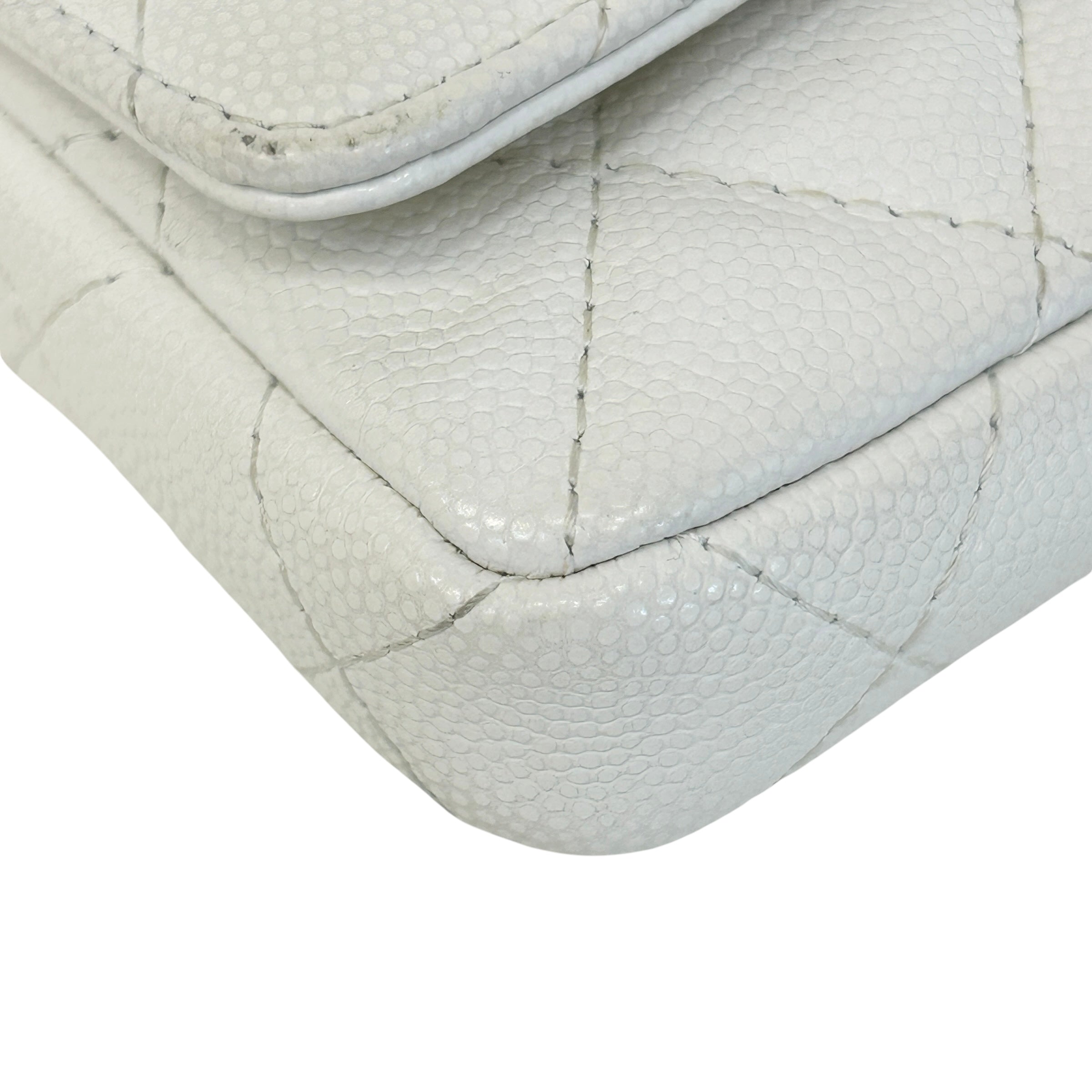 White Quilted Caviar Leather Twist Your Buttons Coin Purse On Chain Flap Bag w/GHW
