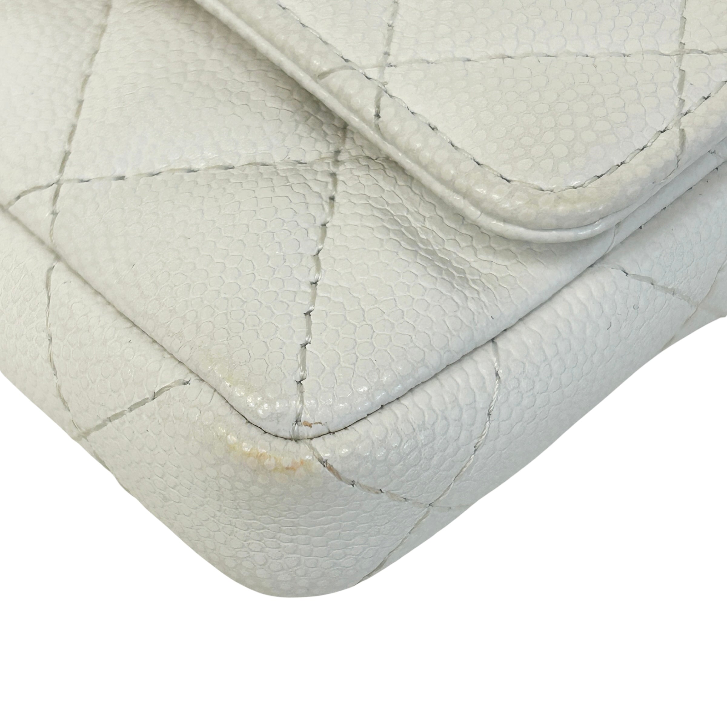 White Quilted Caviar Leather Twist Your Buttons Coin Purse On Chain Flap Bag w/GHW