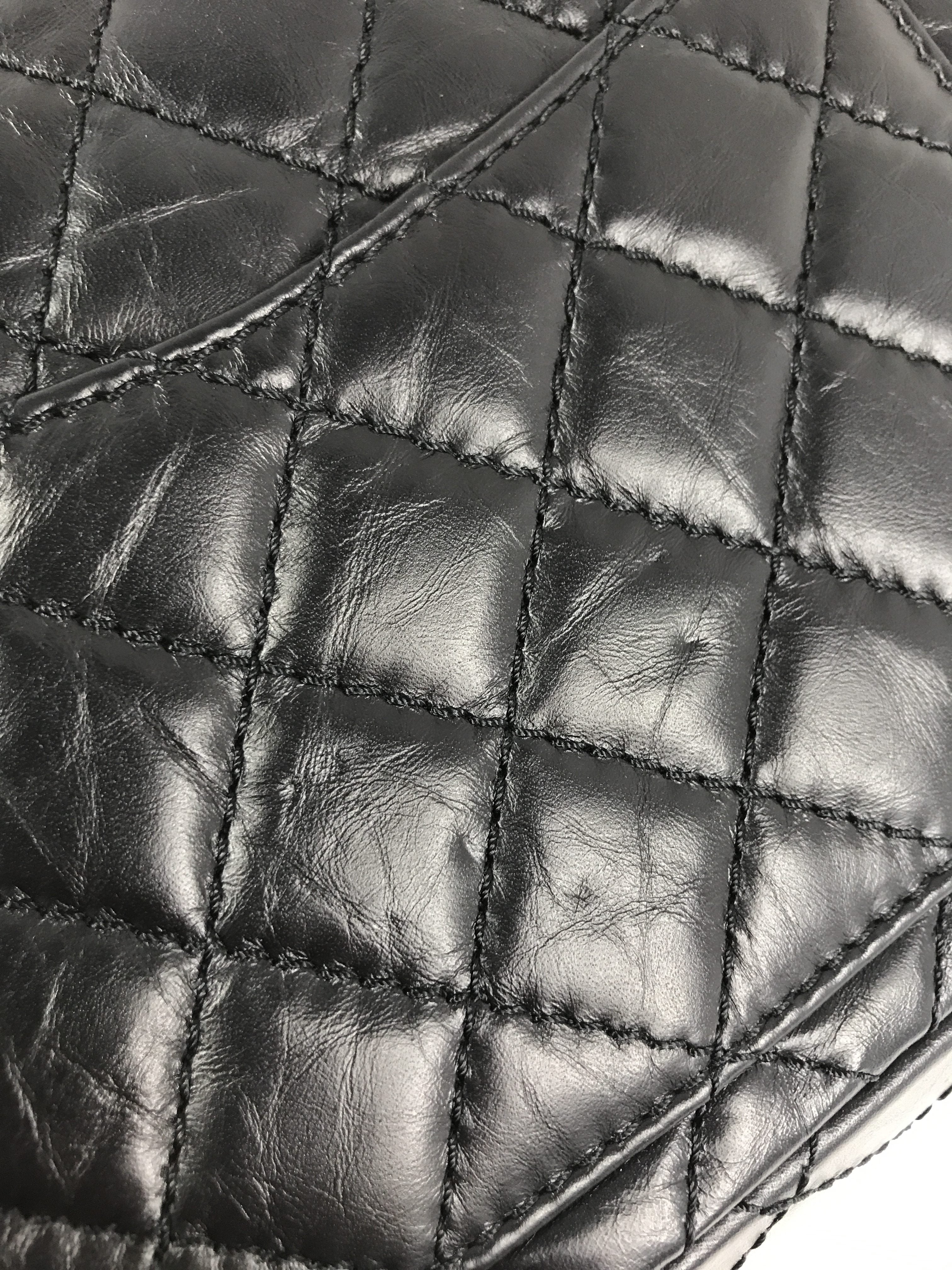 225 Black Quilted Crinkled Aged Calfskin Small Reissue W/AGHW