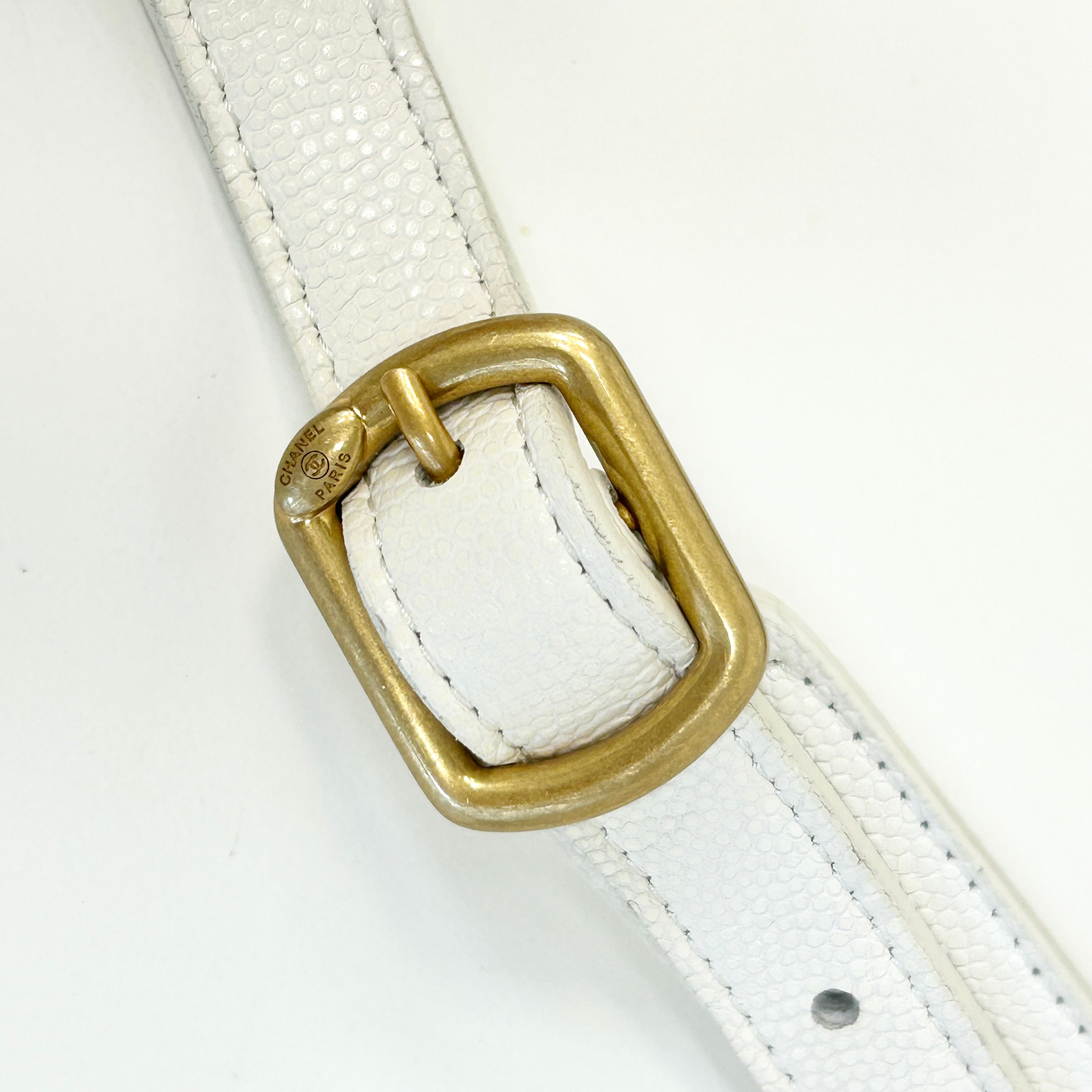 White Quilted Caviar Leather Twist Your Buttons Coin Purse On Chain Flap Bag w/GHW