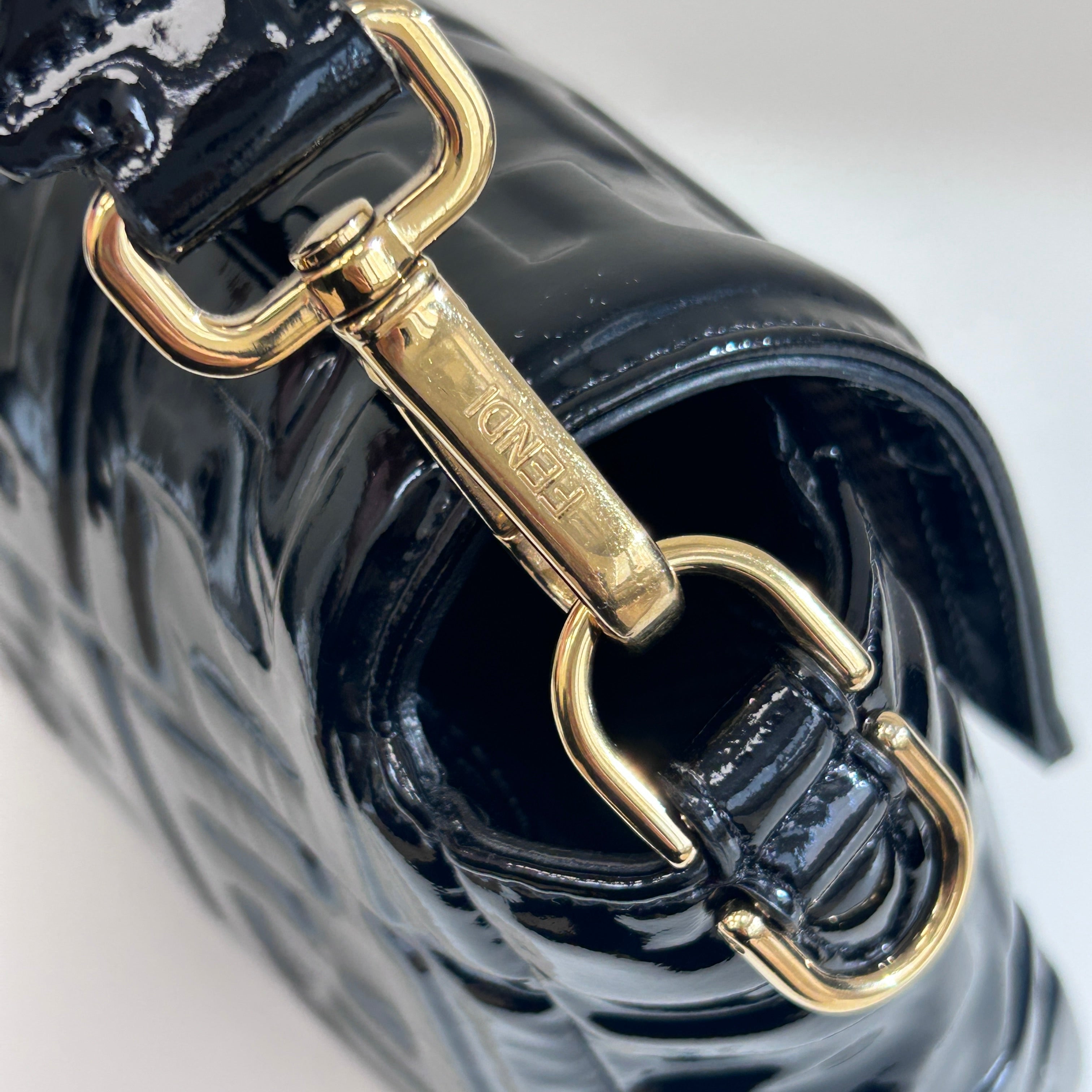 Black Large Zucca Embossed Patent Baguette Bag w/strap GHW