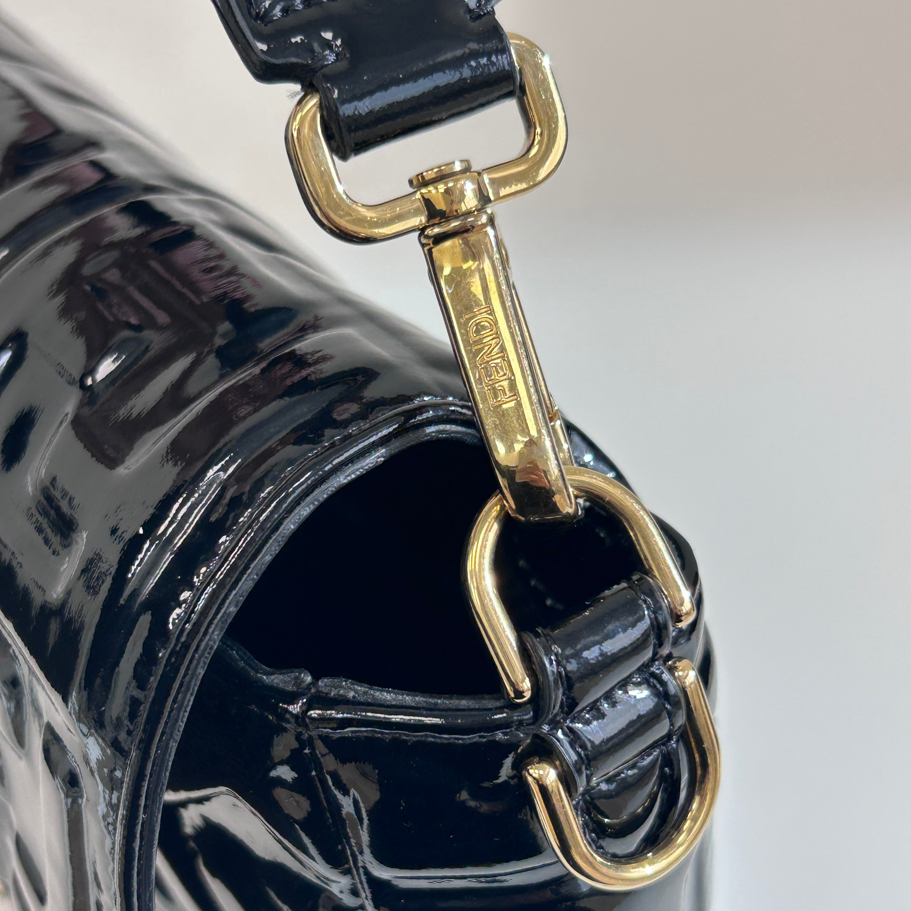 Black Large Zucca Embossed Patent Baguette Bag w/strap GHW
