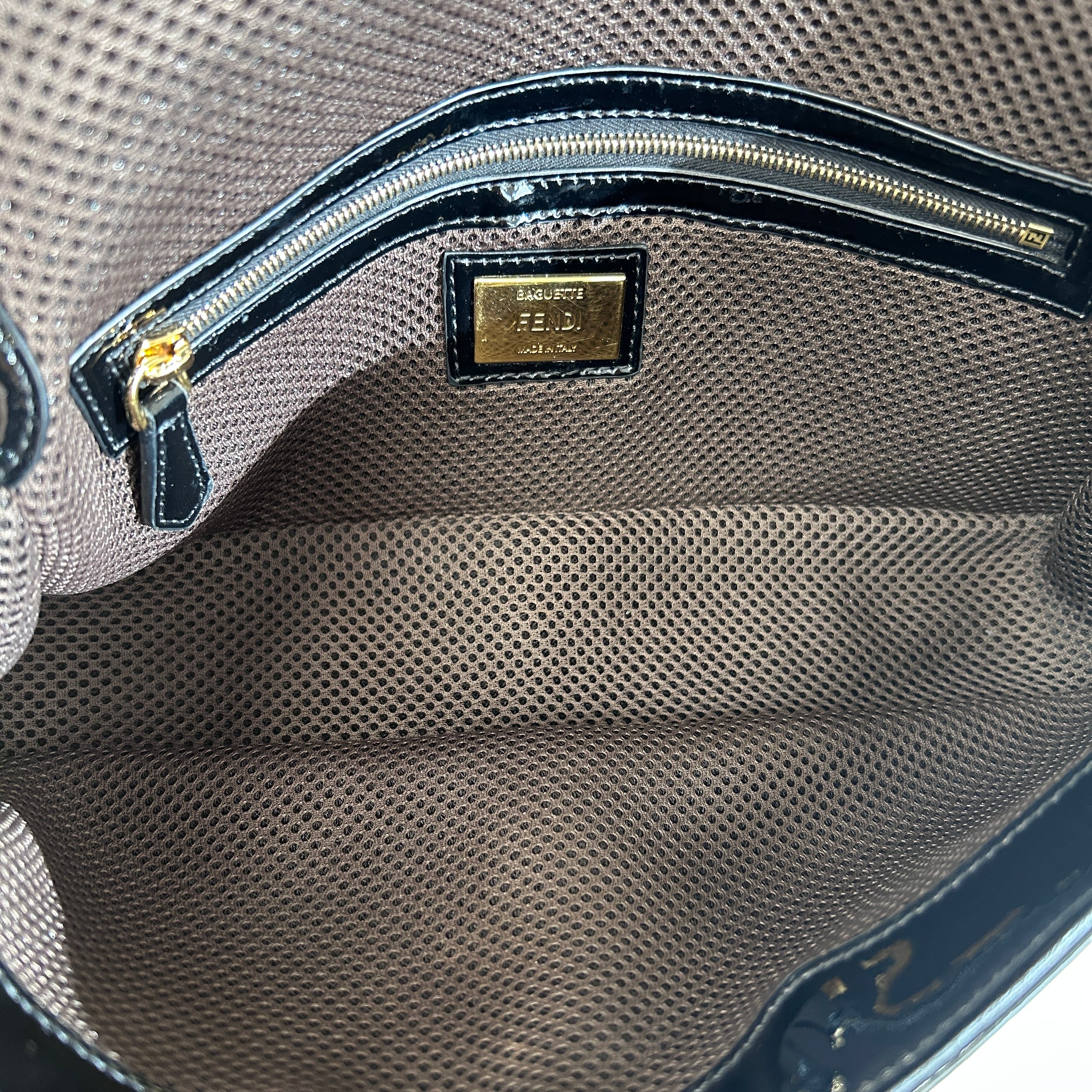 Black Large Zucca Embossed Patent Baguette Bag w/strap GHW