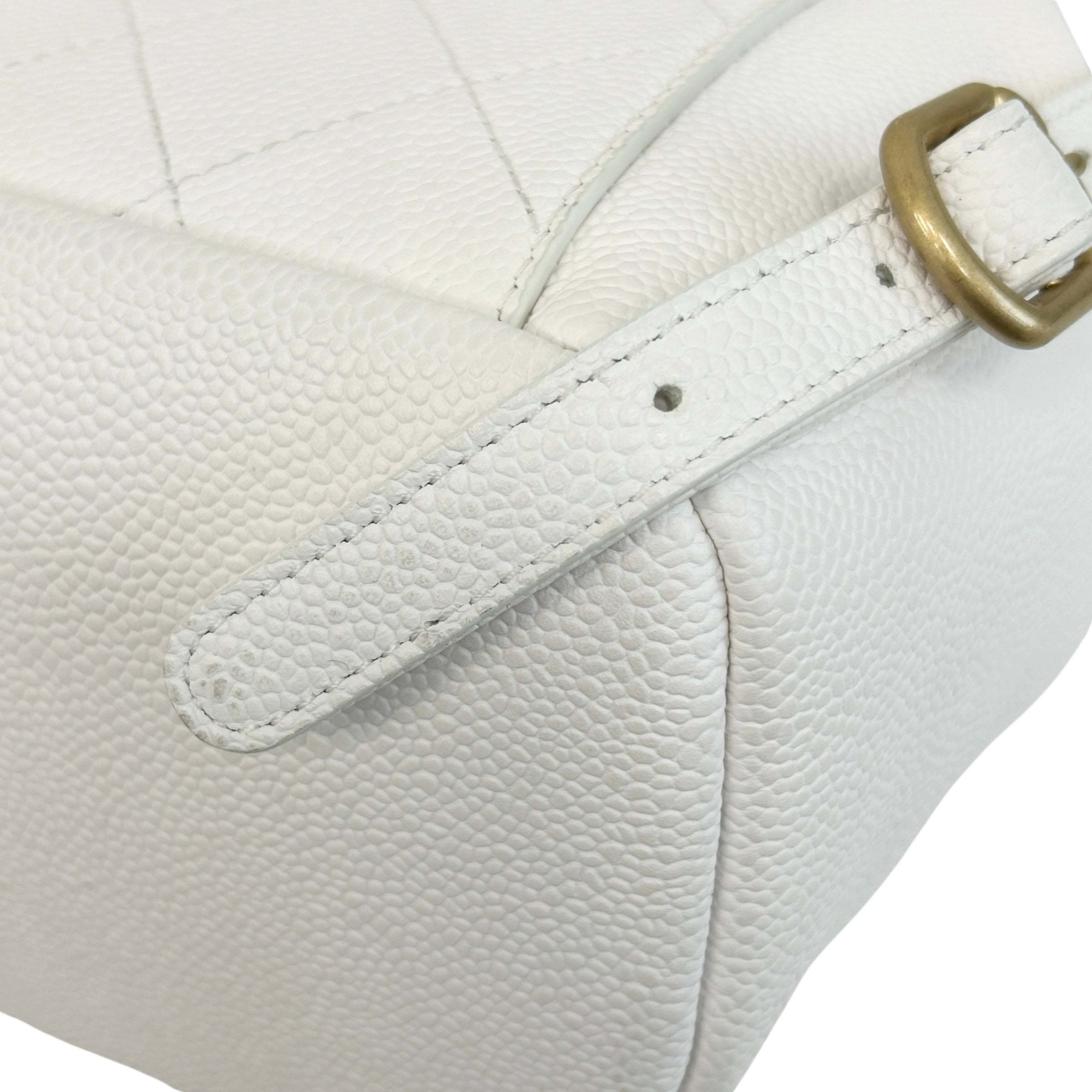 White Quilted Caviar Leather Matelasse Chain Backpack w/GHW