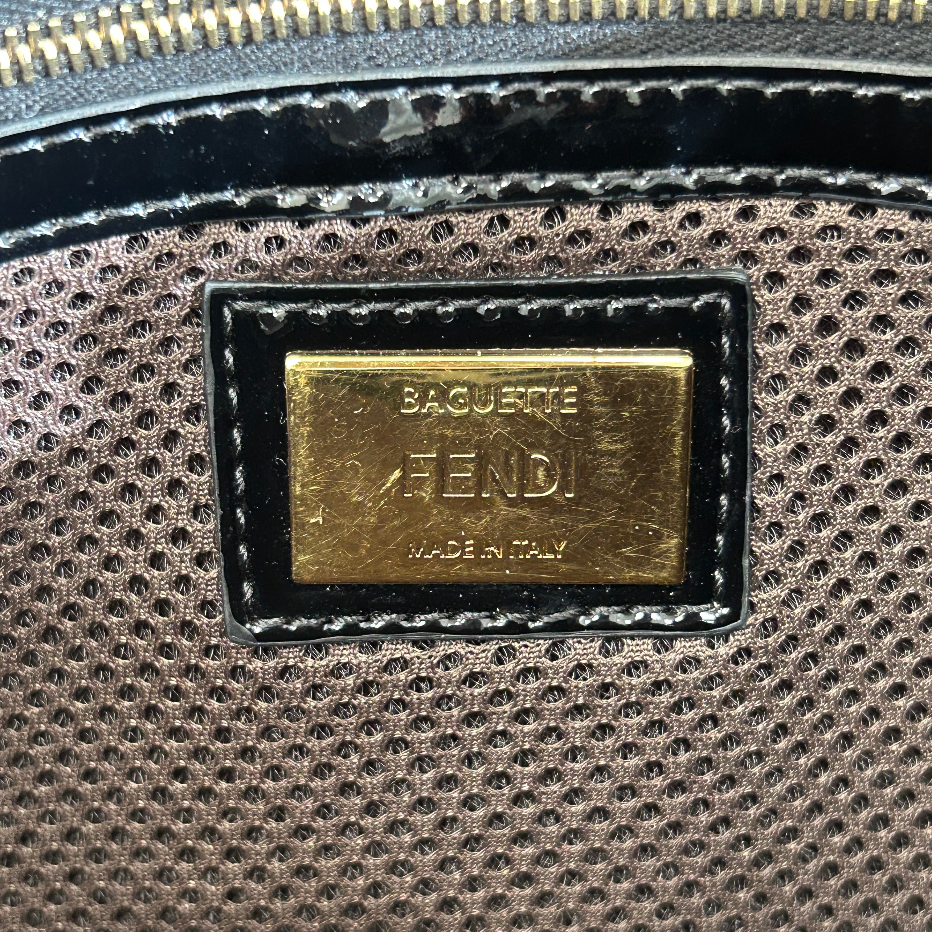 Black Large Zucca Embossed Patent Baguette Bag w/strap GHW