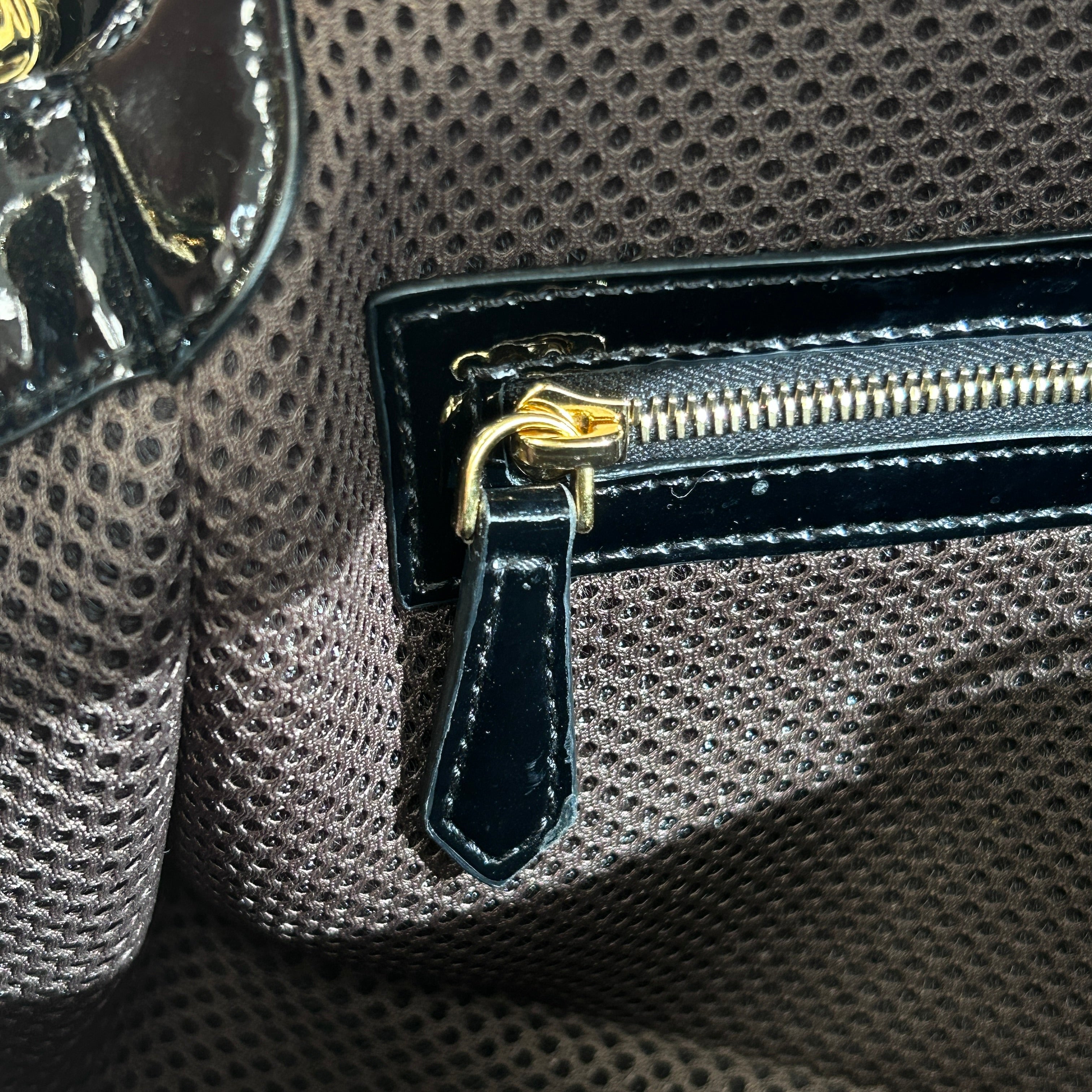 Black Large Zucca Embossed Patent Baguette Bag w/strap GHW
