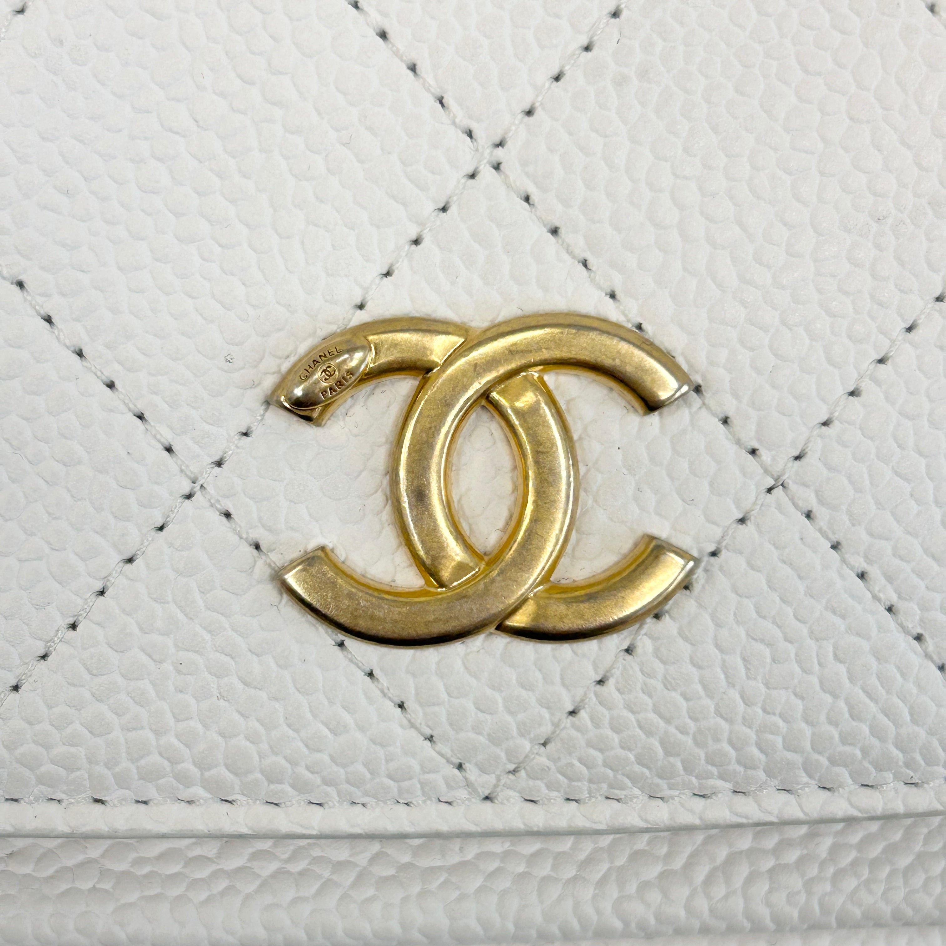 White Quilted Caviar Leather Matelasse Chain Backpack w/GHW