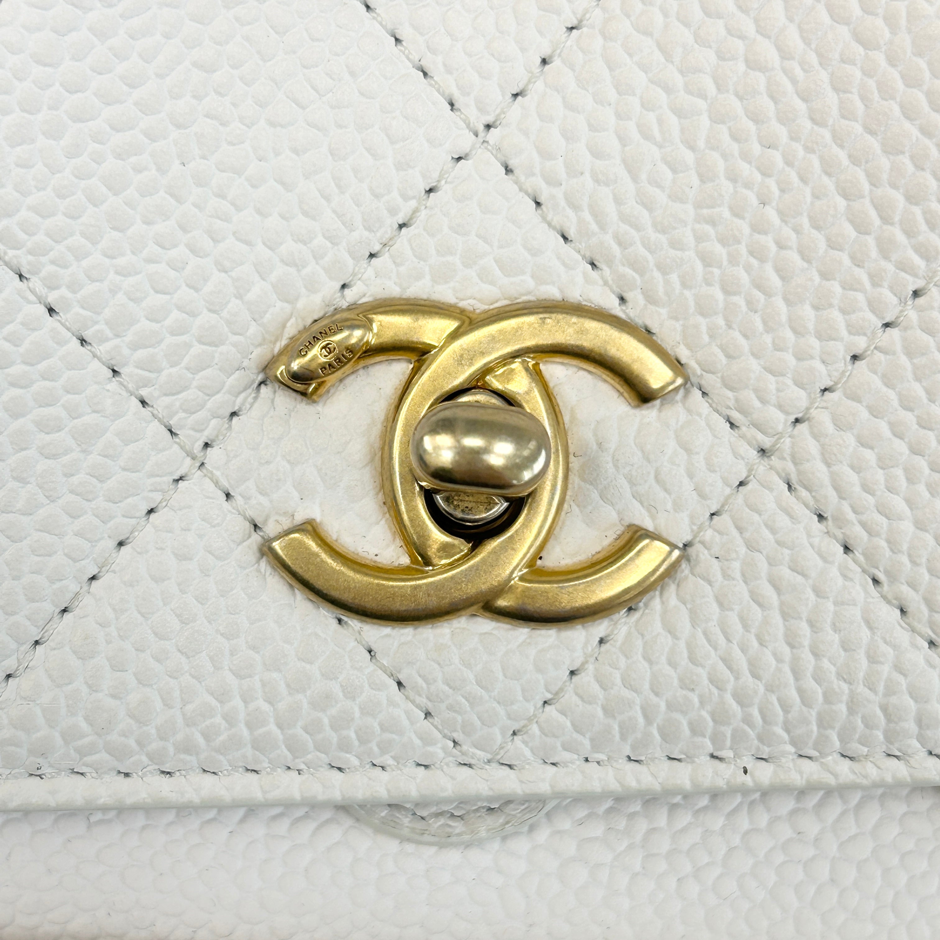 White Quilted Caviar Leather Matelasse Chain Backpack w/GHW