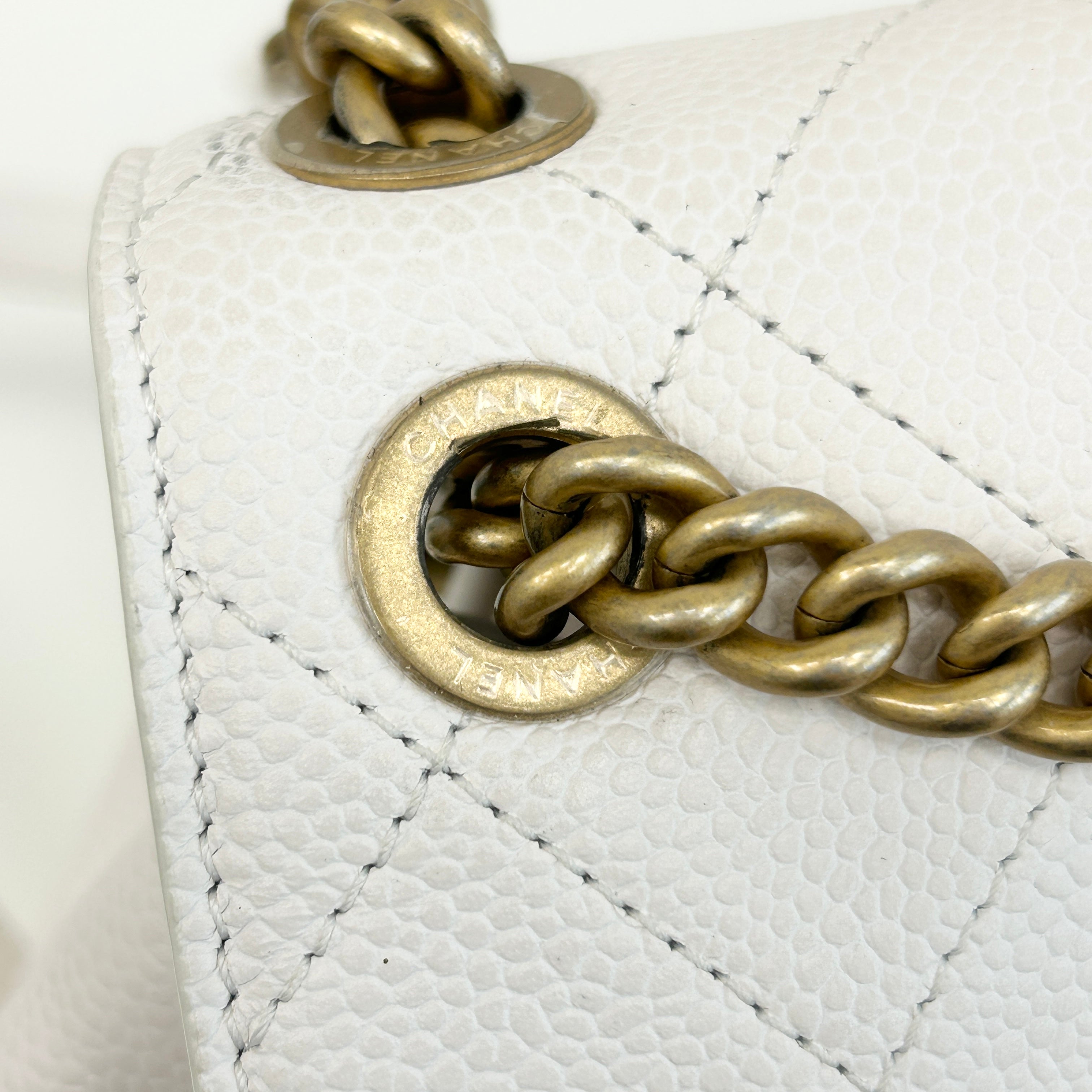 White Quilted Caviar Leather Matelasse Chain Backpack w/GHW