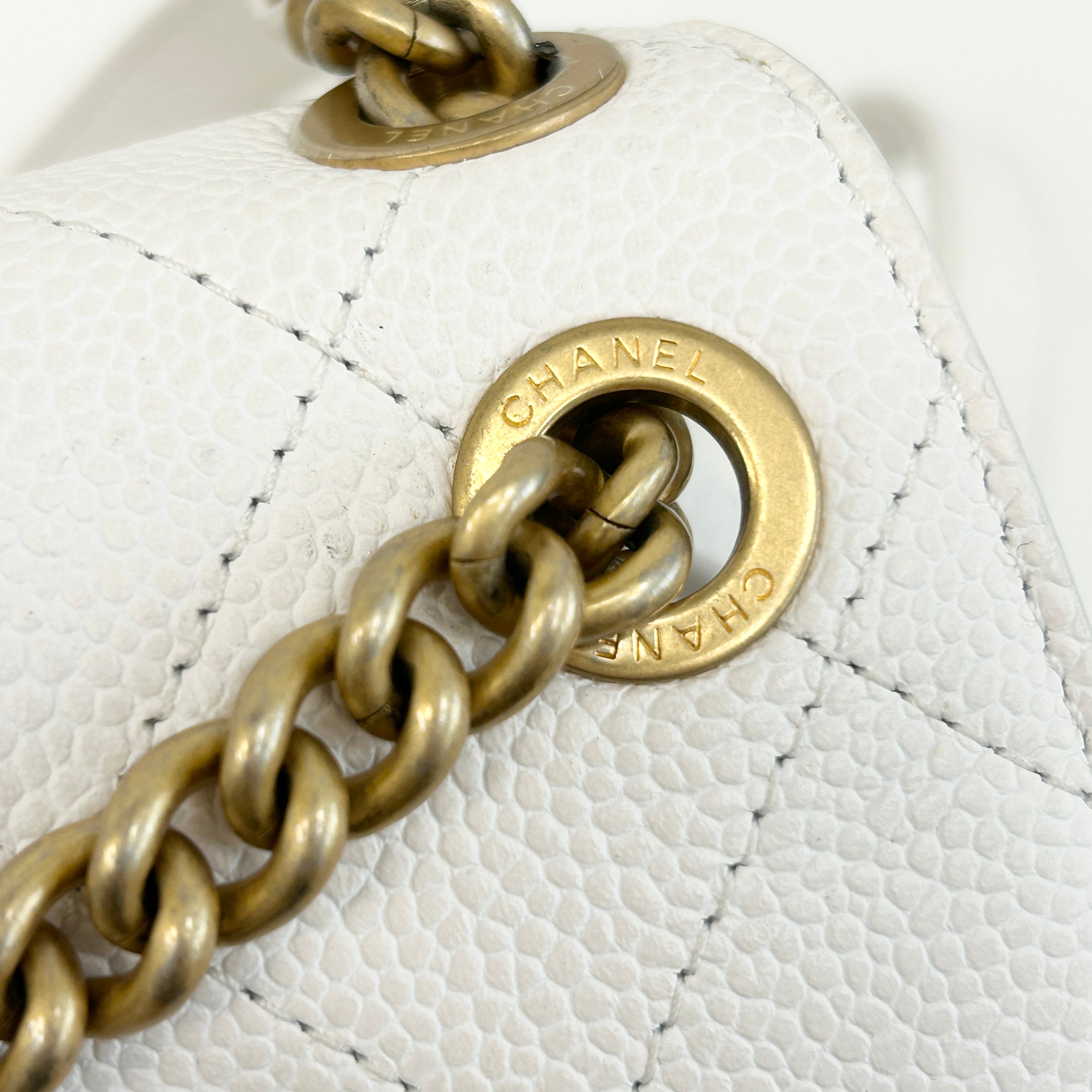 White Quilted Caviar Leather Matelasse Chain Backpack w/GHW