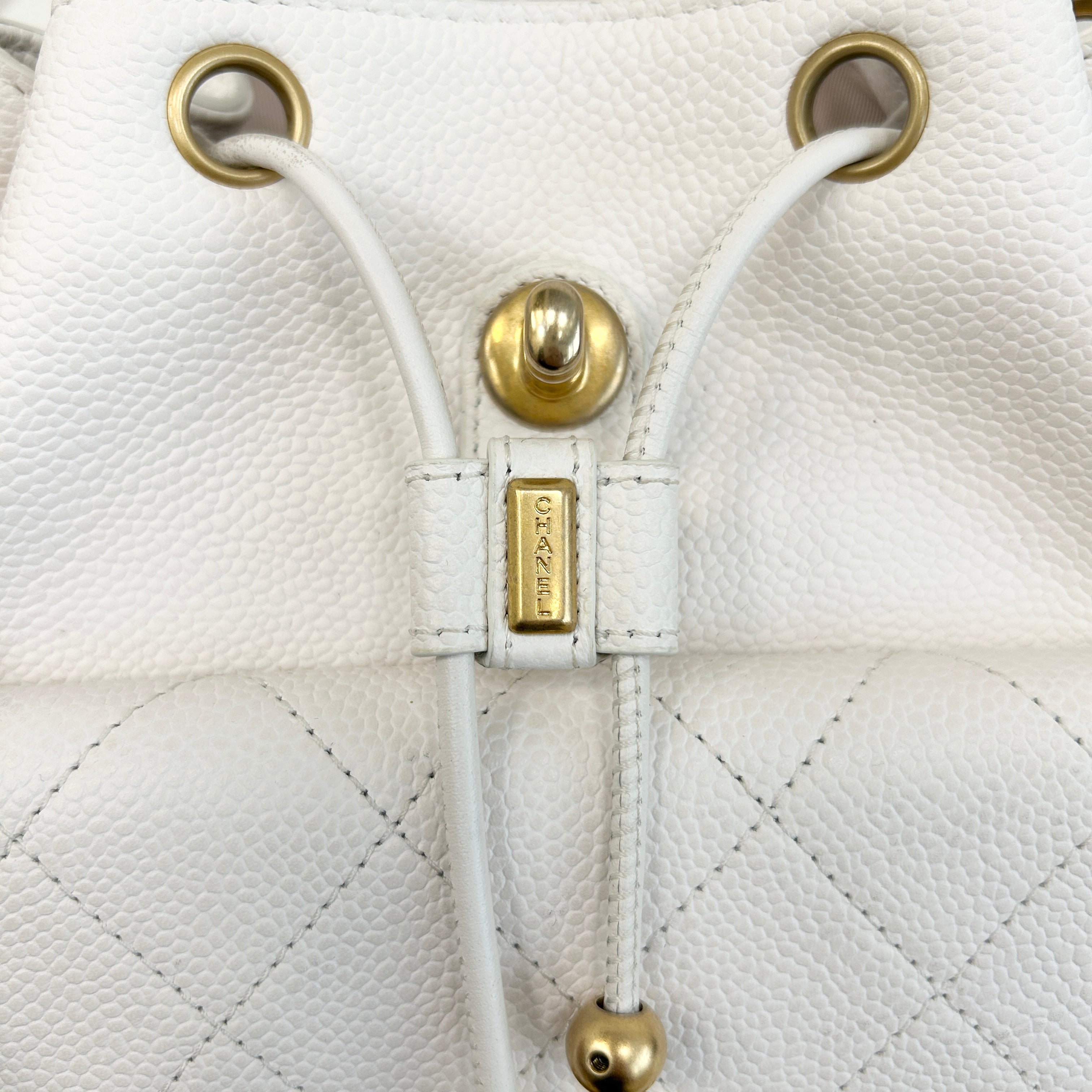 White Quilted Caviar Leather Matelasse Chain Backpack w/GHW