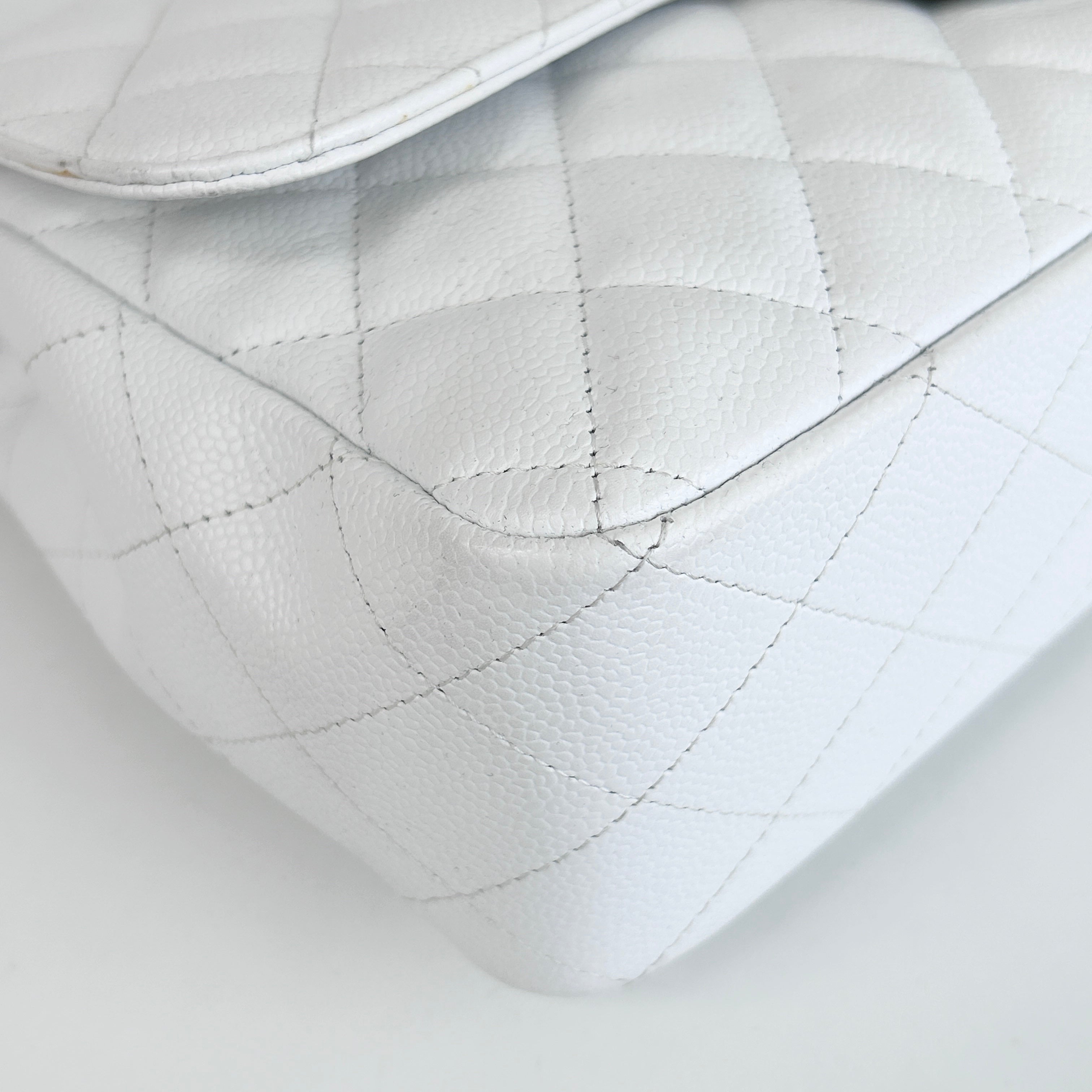 White Caviar Quilted Jumbo Single Flap Bag w/SHW