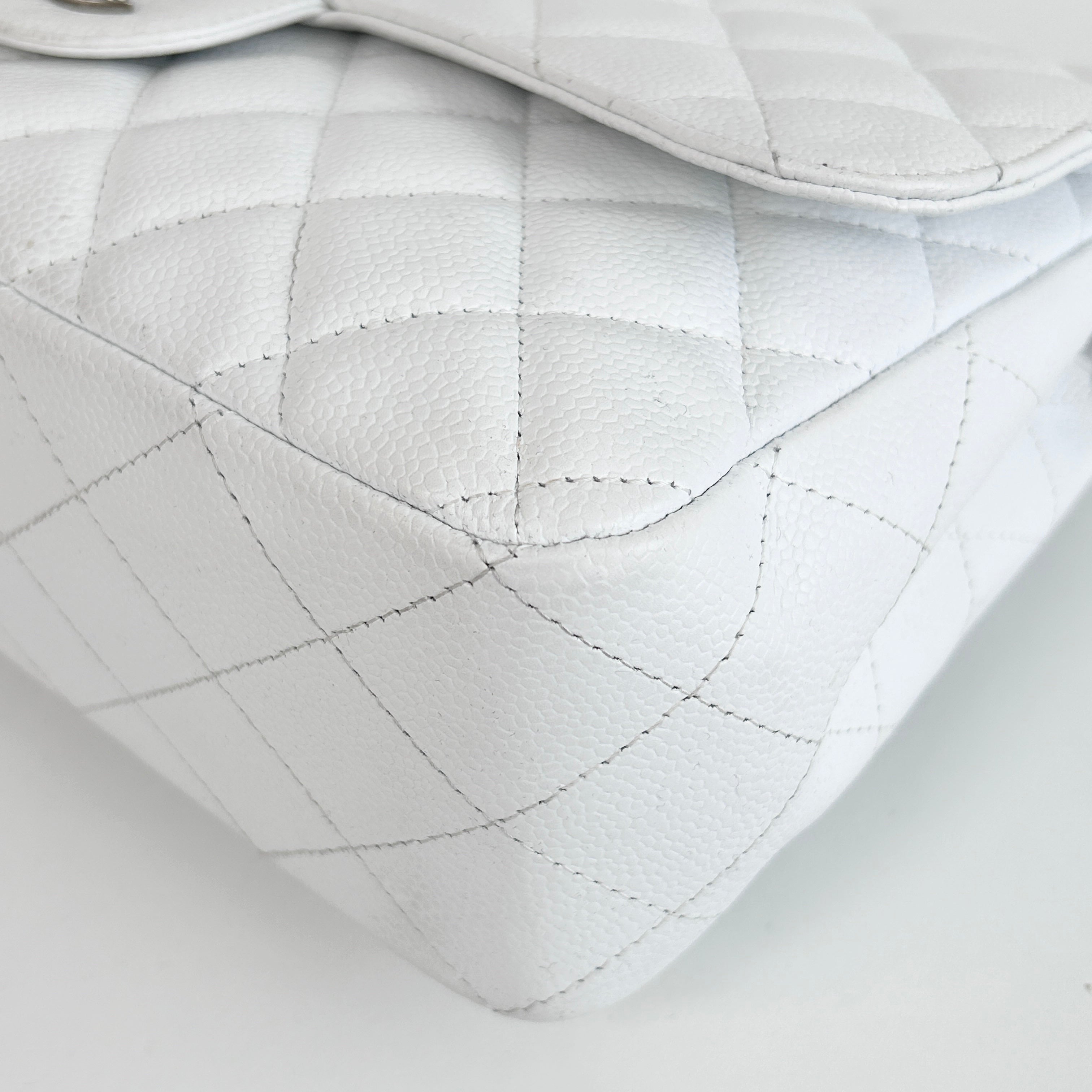 White Caviar Quilted Jumbo Single Flap Bag w/SHW