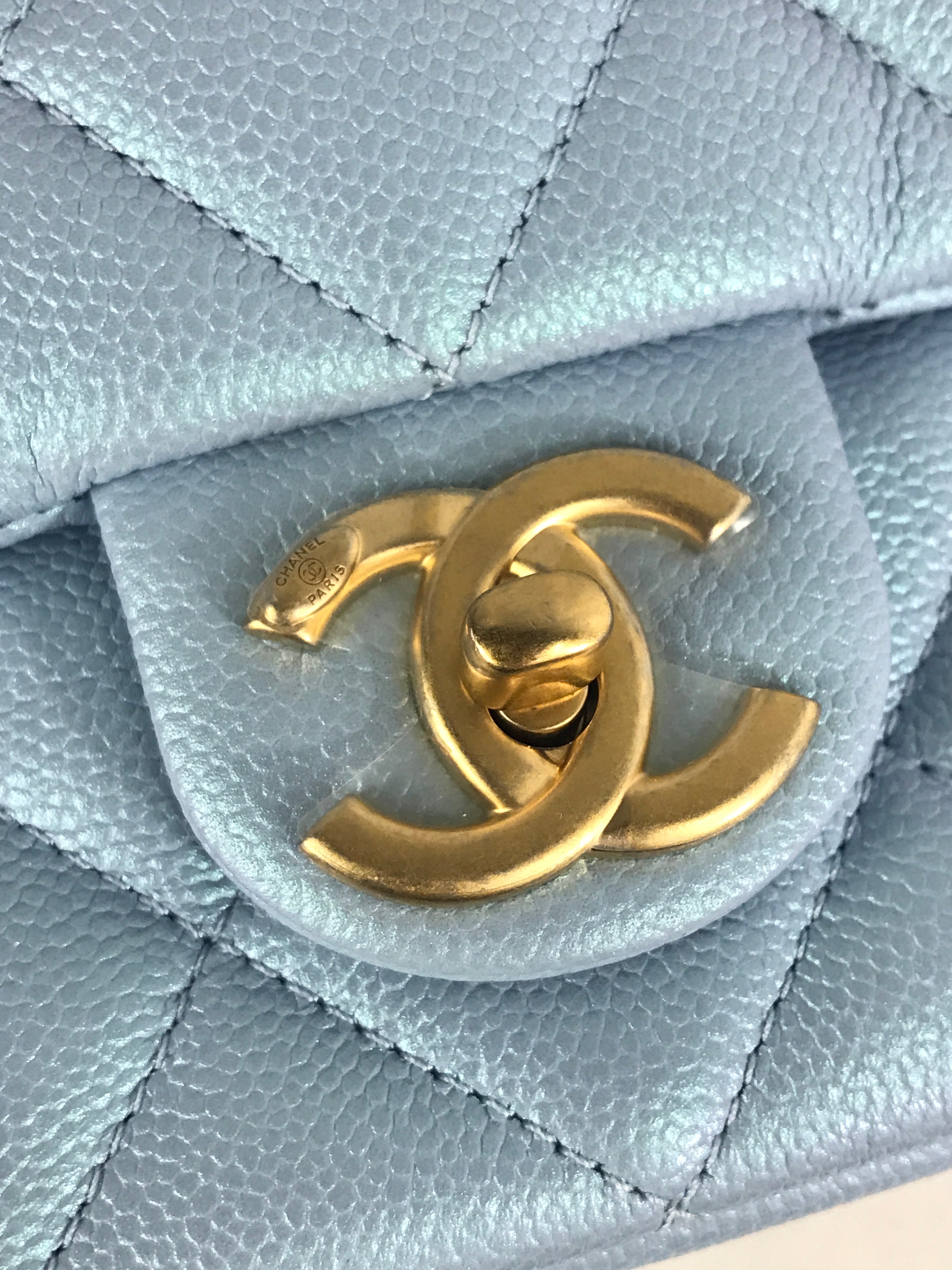 Quilted Caviar Ice Blue 21K Iridescent Mini Square W/AGHW