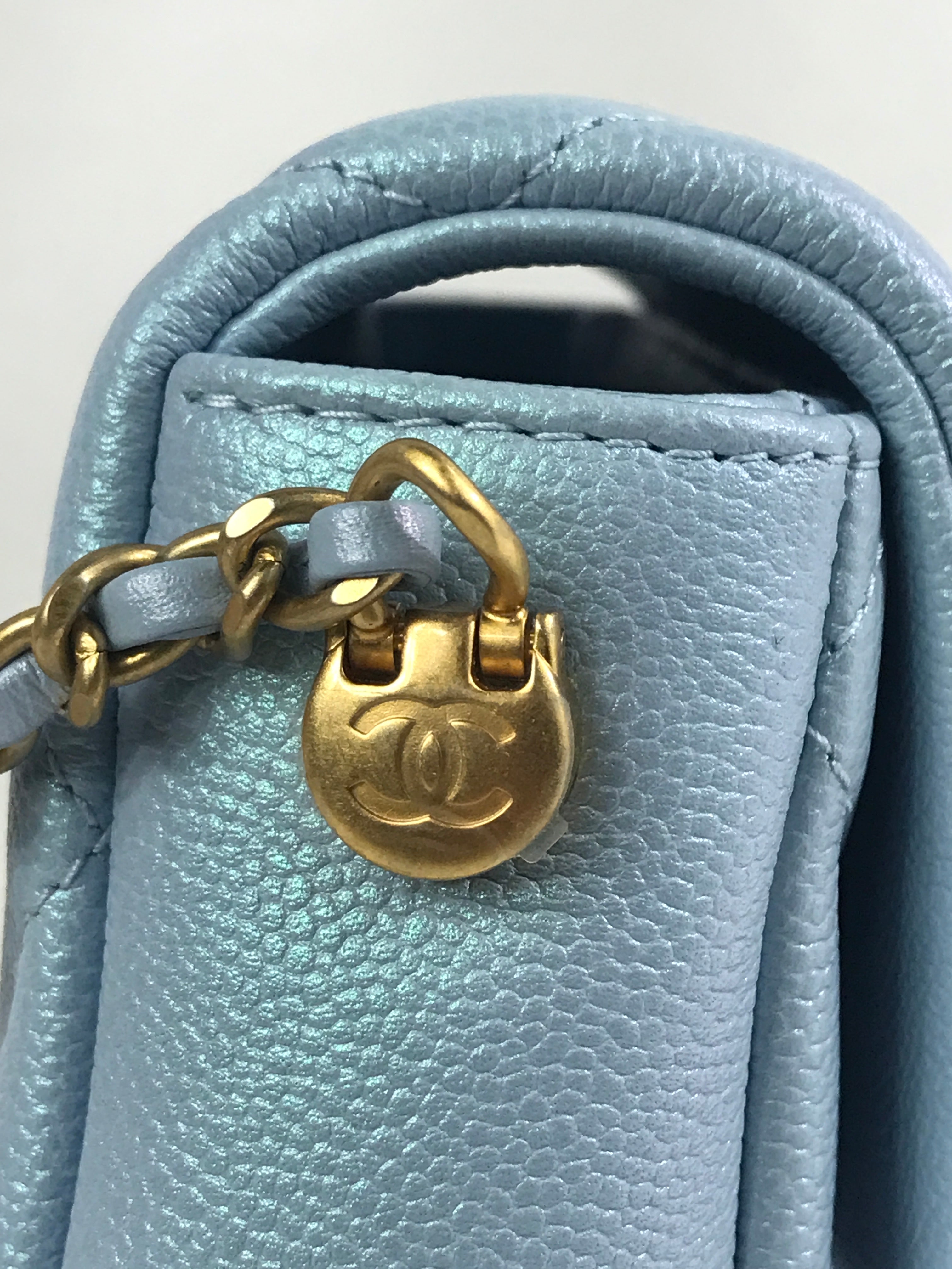Quilted Caviar Ice Blue 21K Iridescent Mini Square W/AGHW