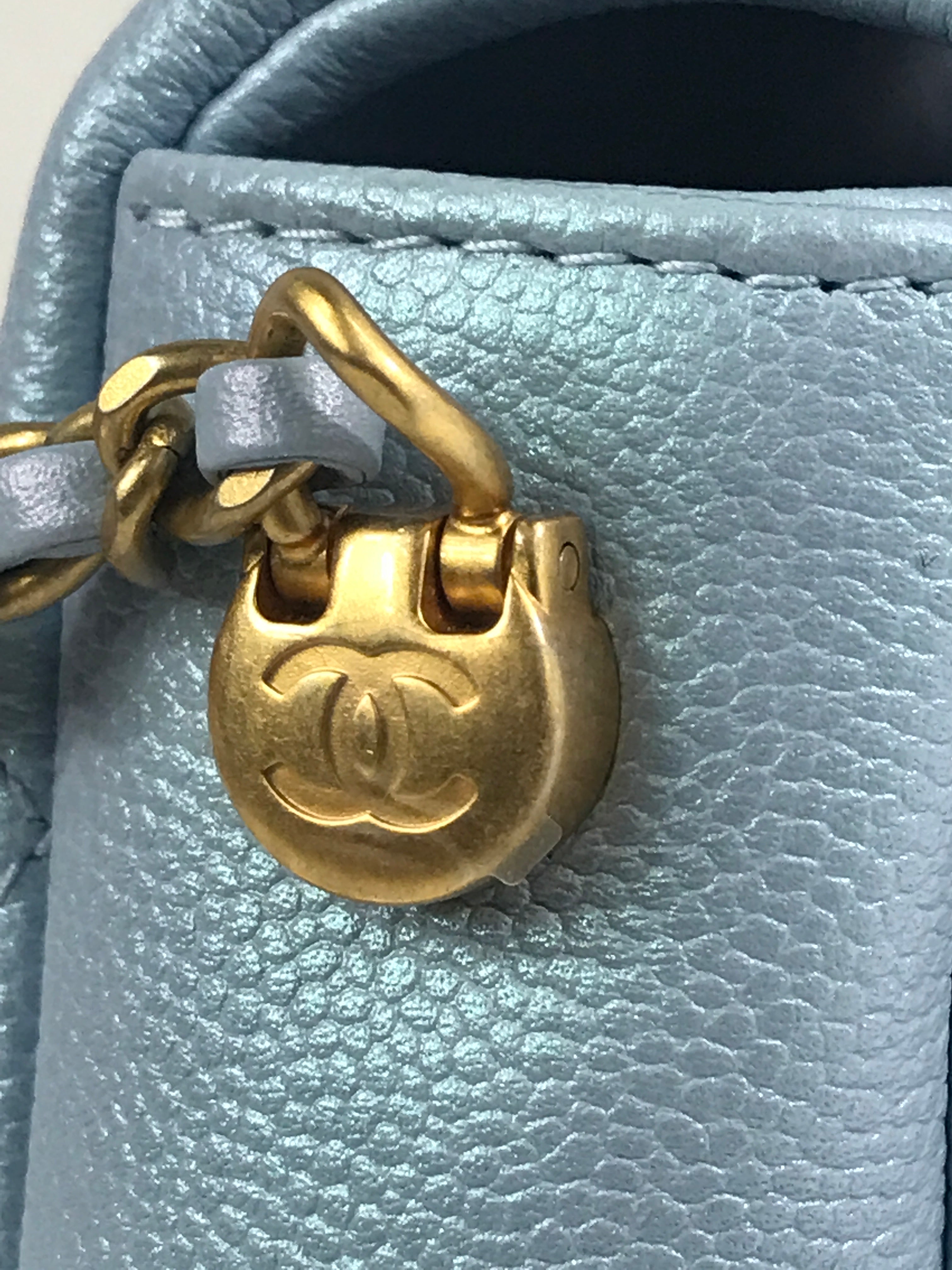 Quilted Caviar Ice Blue 21K Iridescent Mini Square W/AGHW
