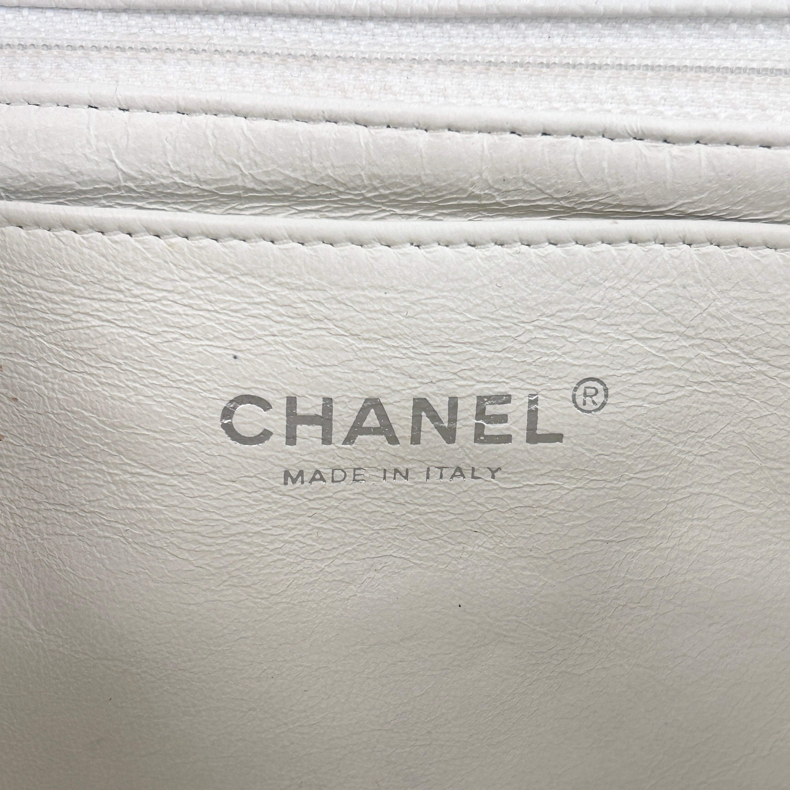 White Caviar Quilted Jumbo Single Flap Bag w/SHW