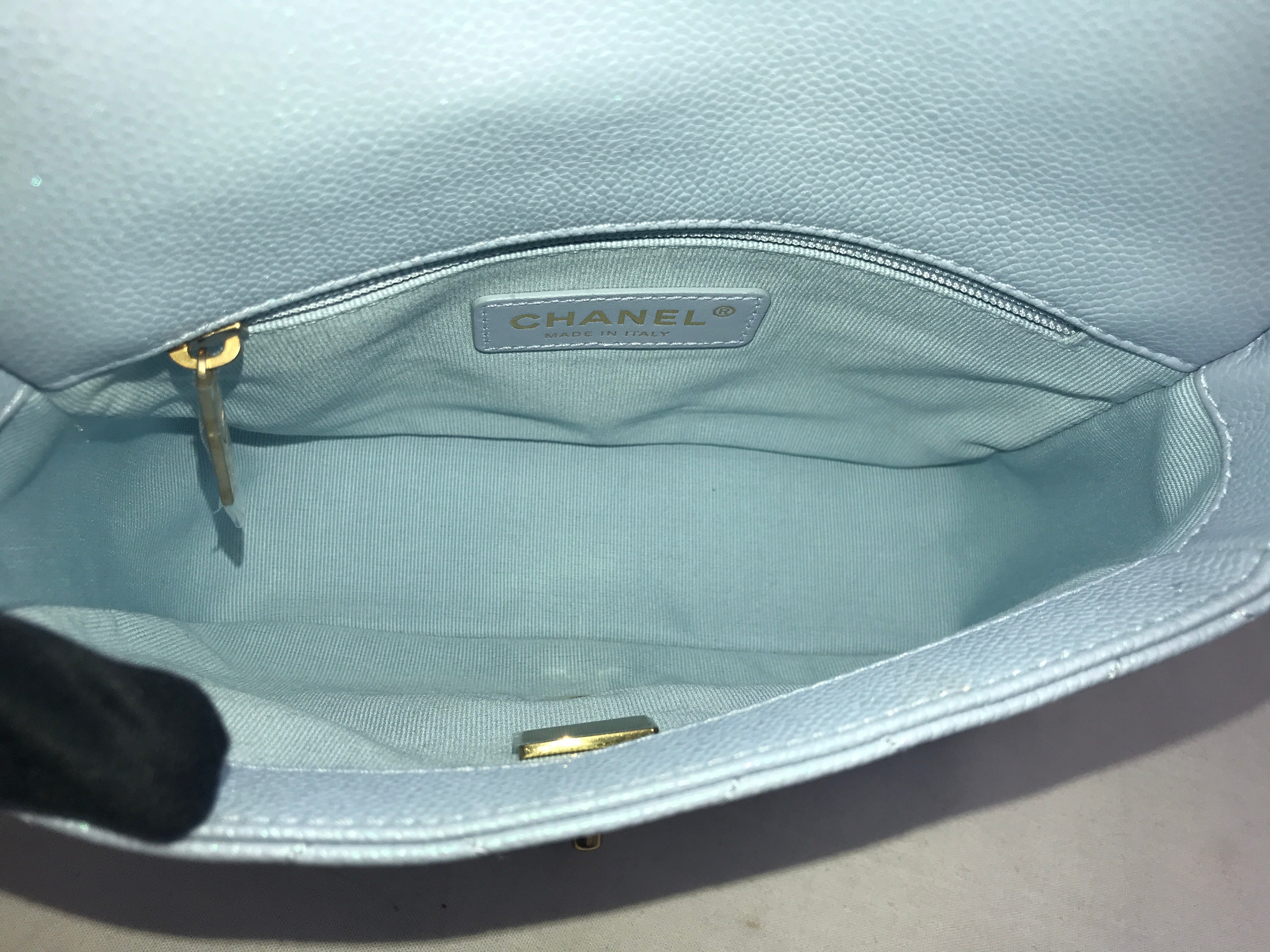 Quilted Caviar Ice Blue 21K Iridescent Mini Square W/AGHW