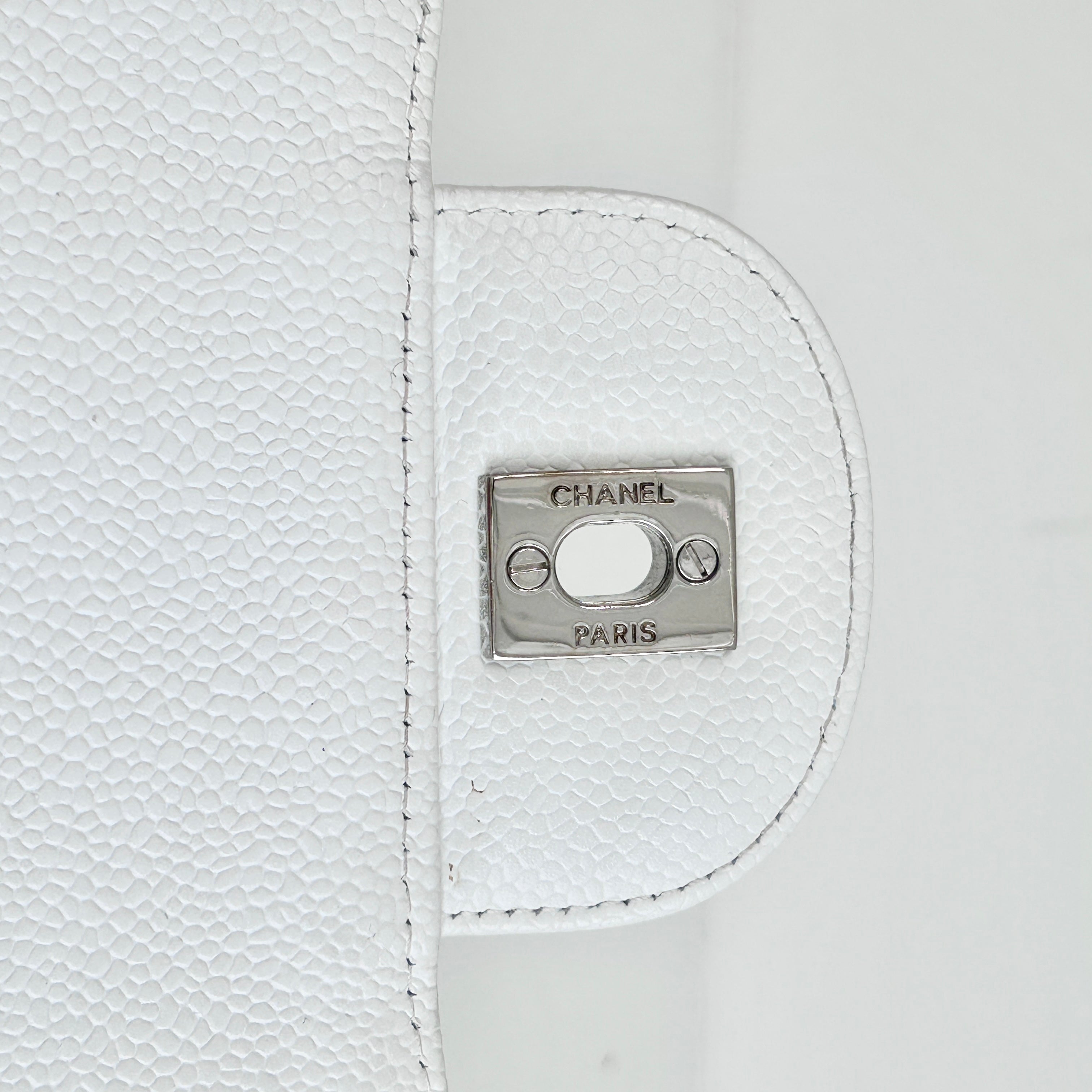 White Caviar Quilted Jumbo Single Flap Bag w/SHW