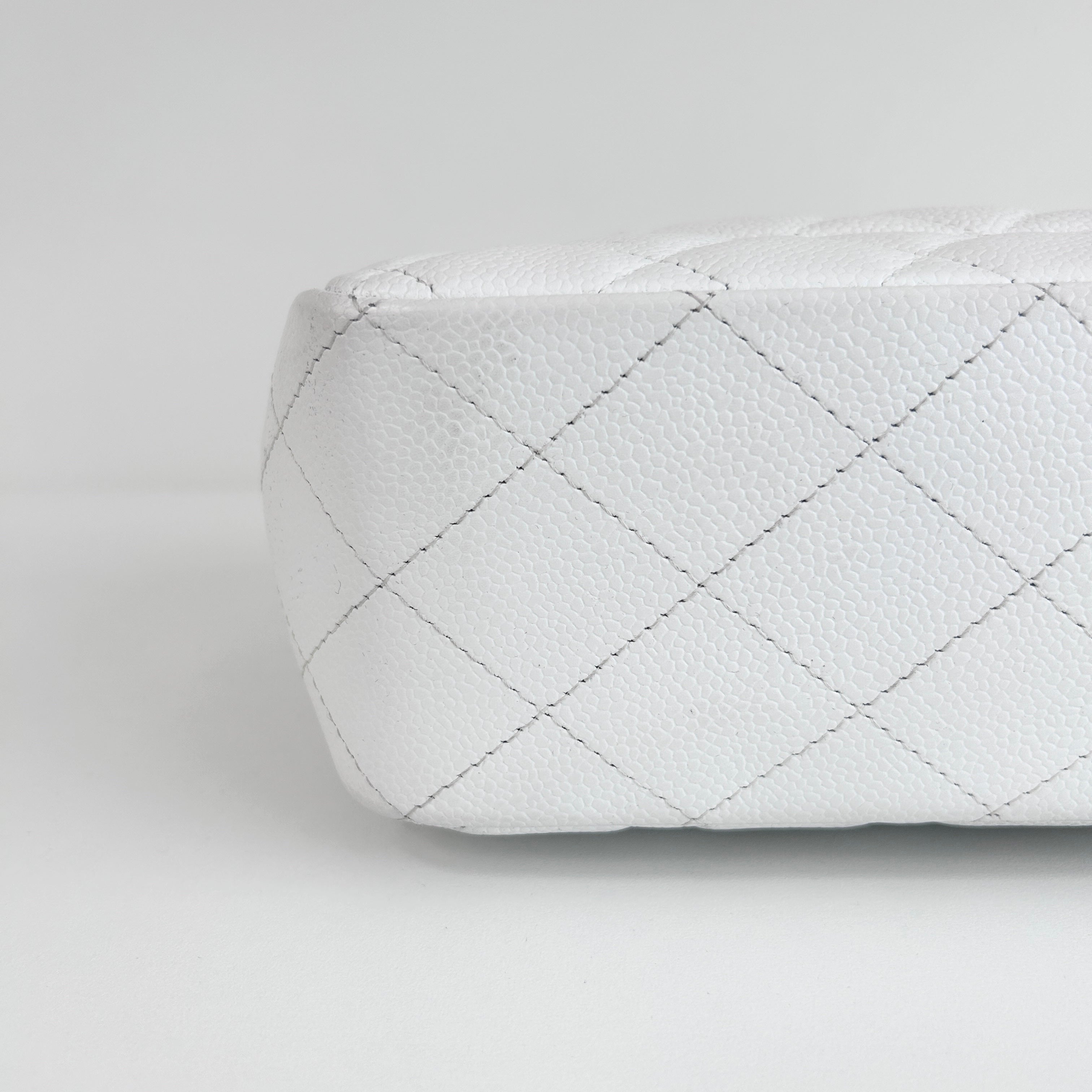 White Caviar Quilted Jumbo Single Flap Bag w/SHW