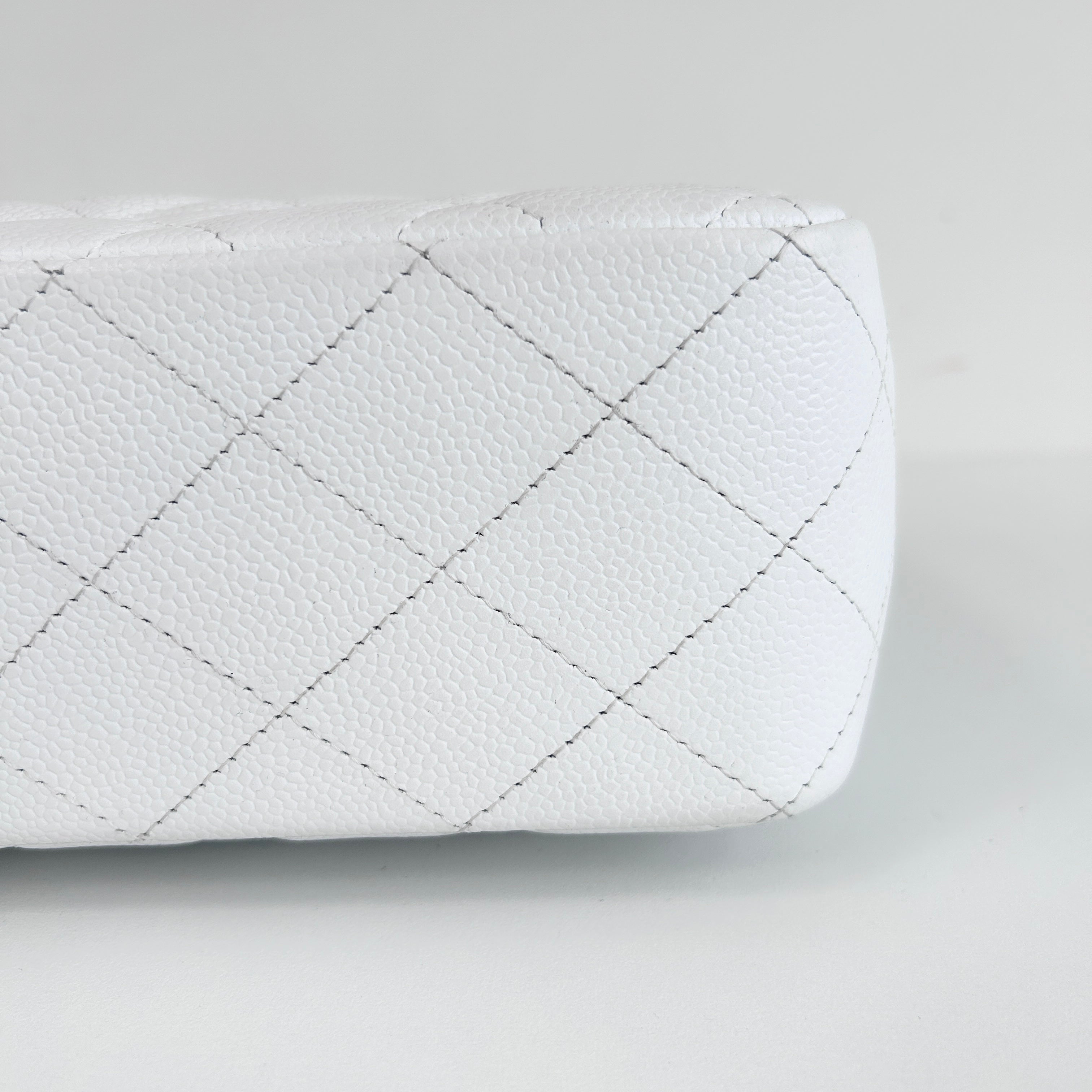 White Caviar Quilted Jumbo Single Flap Bag w/SHW