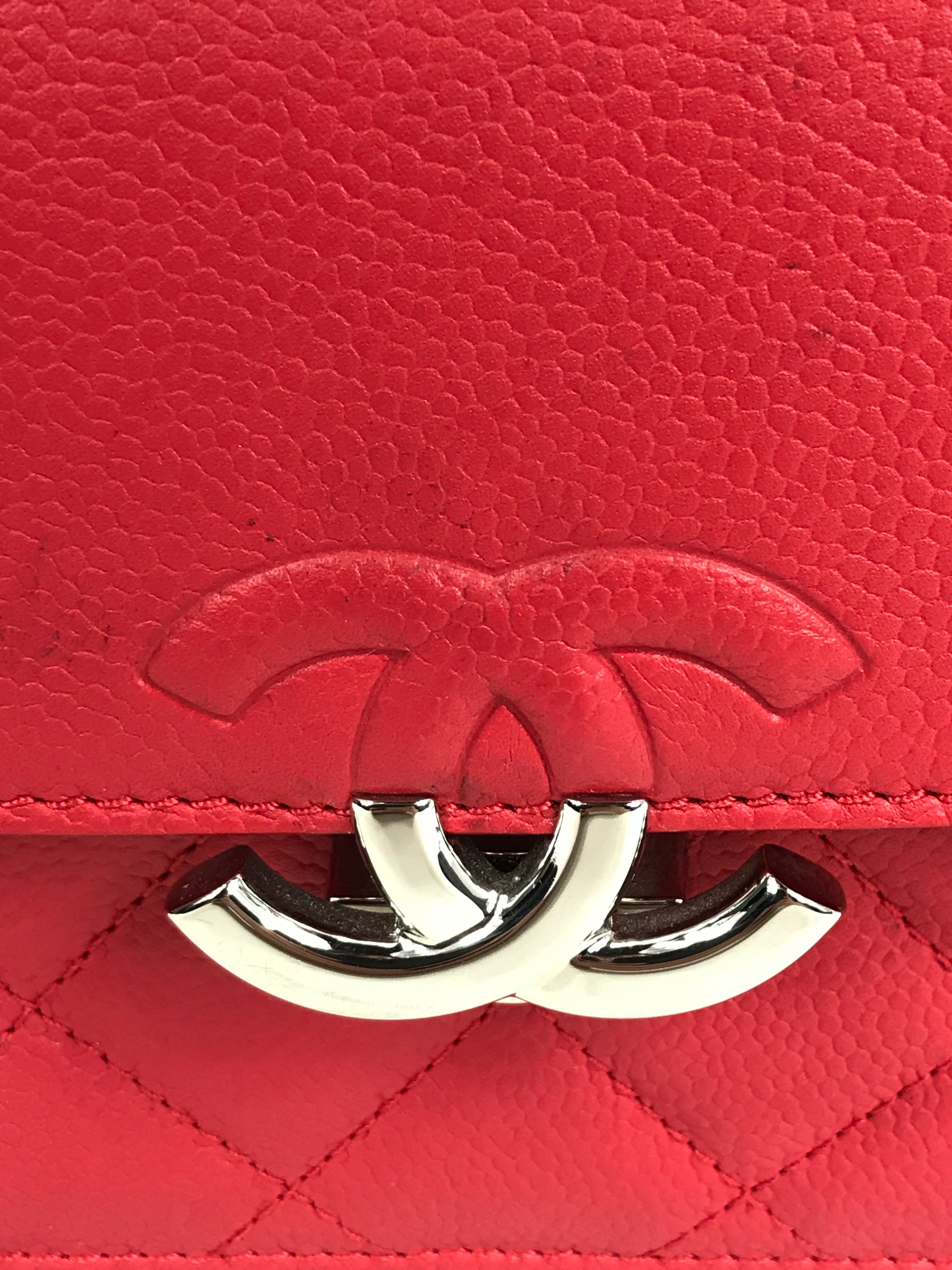 Red Small Caviar CC Box Flap W/SHW