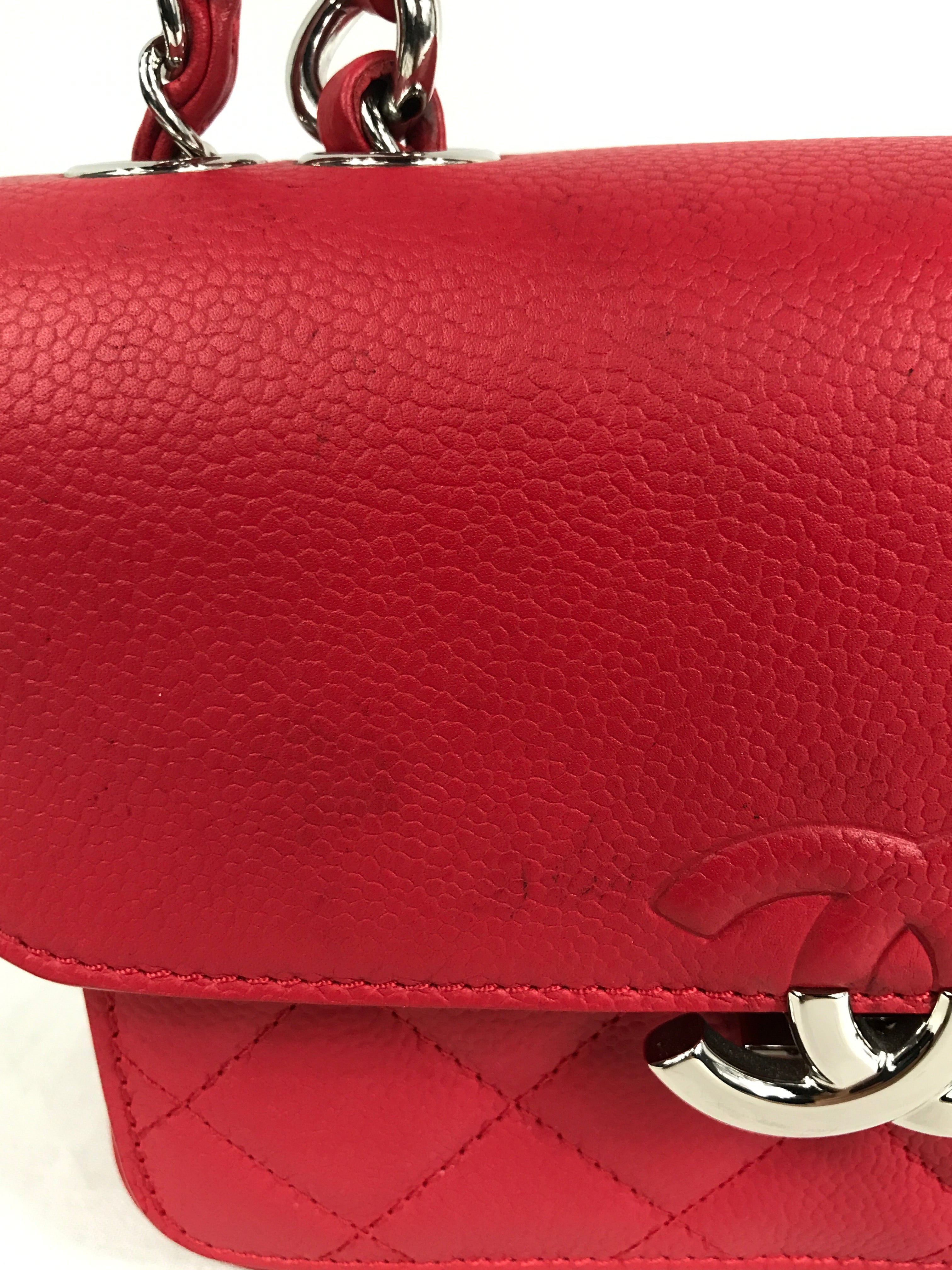 Red Small Caviar CC Box Flap W/SHW