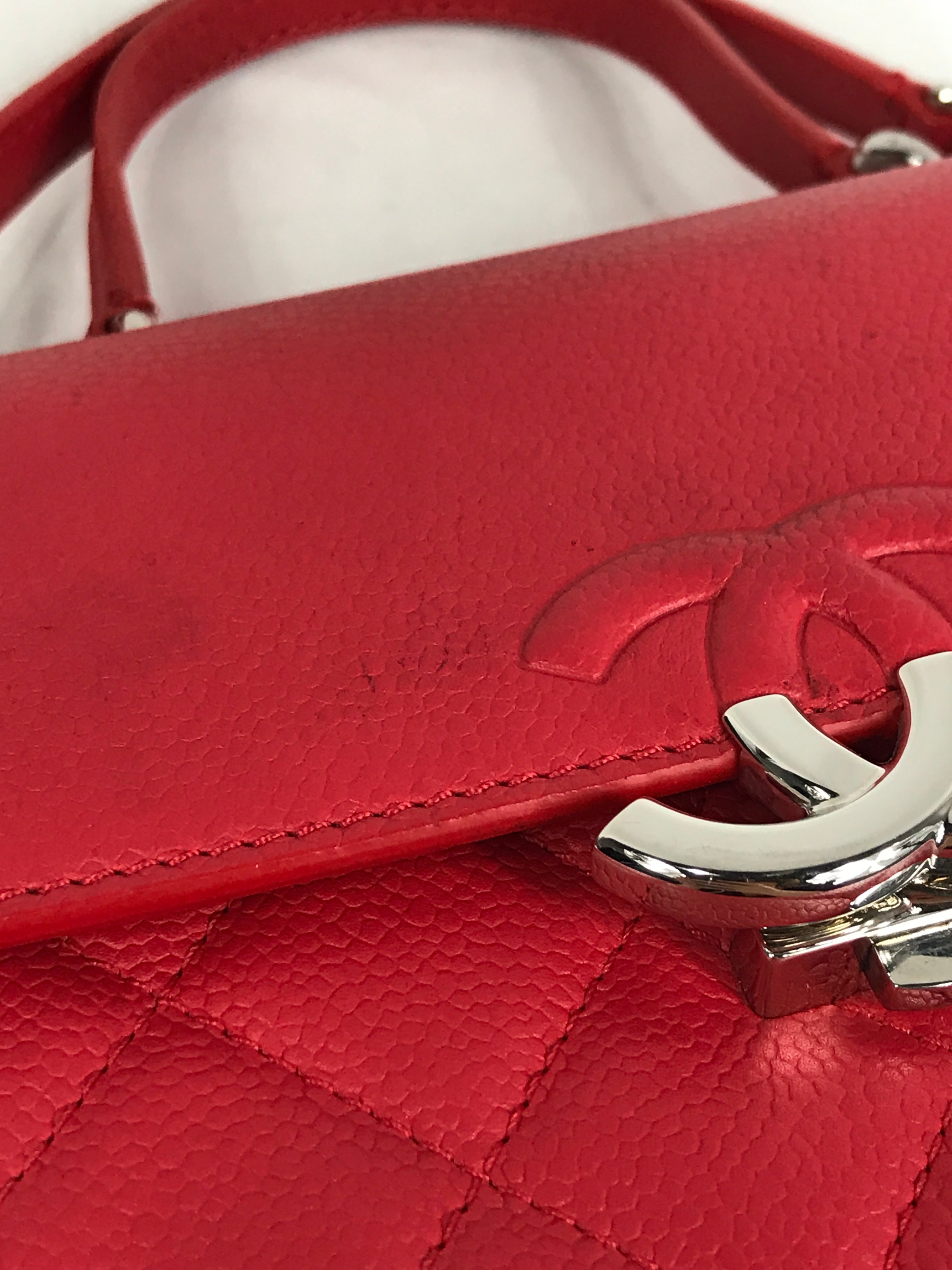 Red Small Caviar CC Box Flap W/SHW