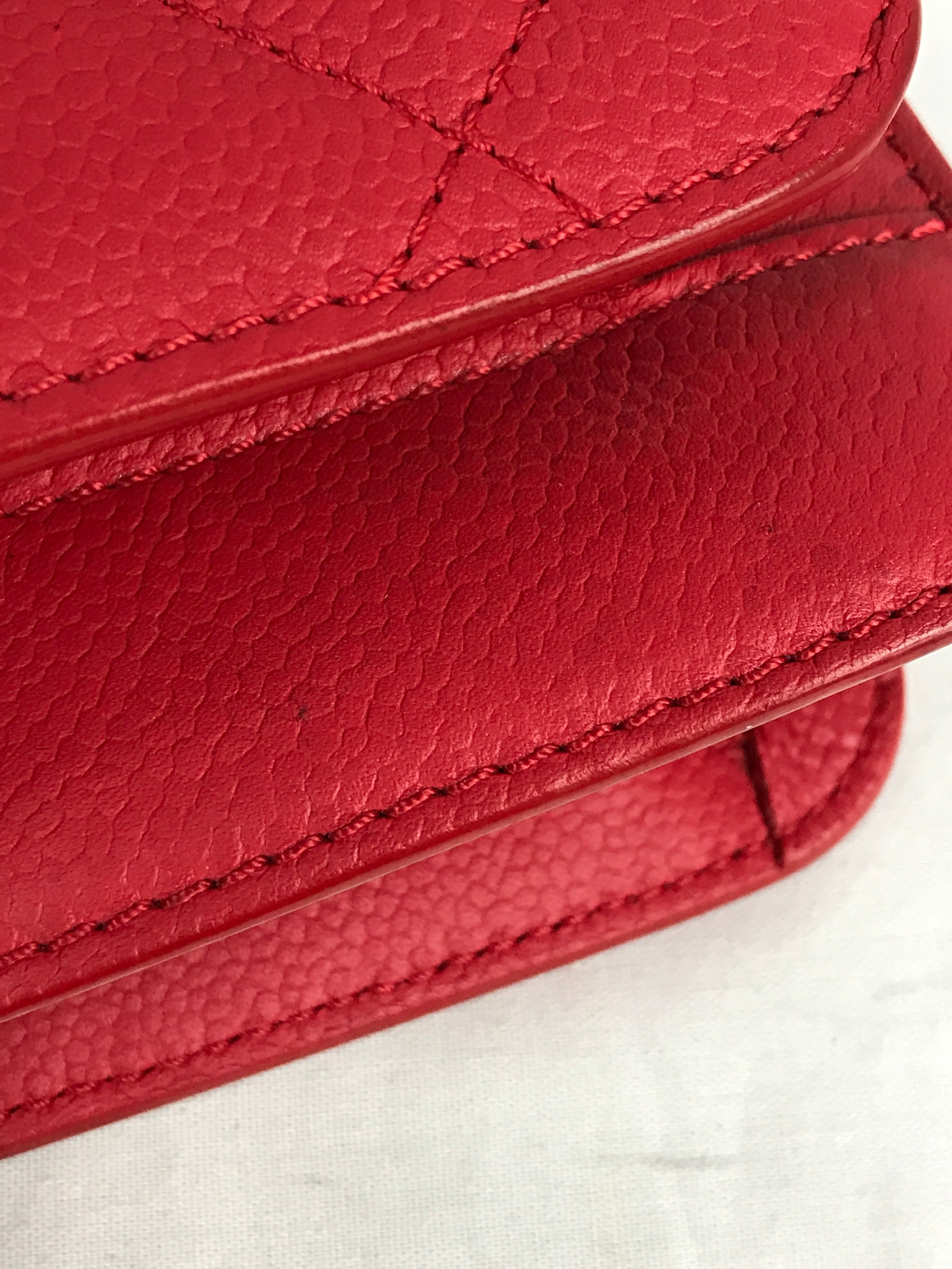Red Small Caviar CC Box Flap W/SHW