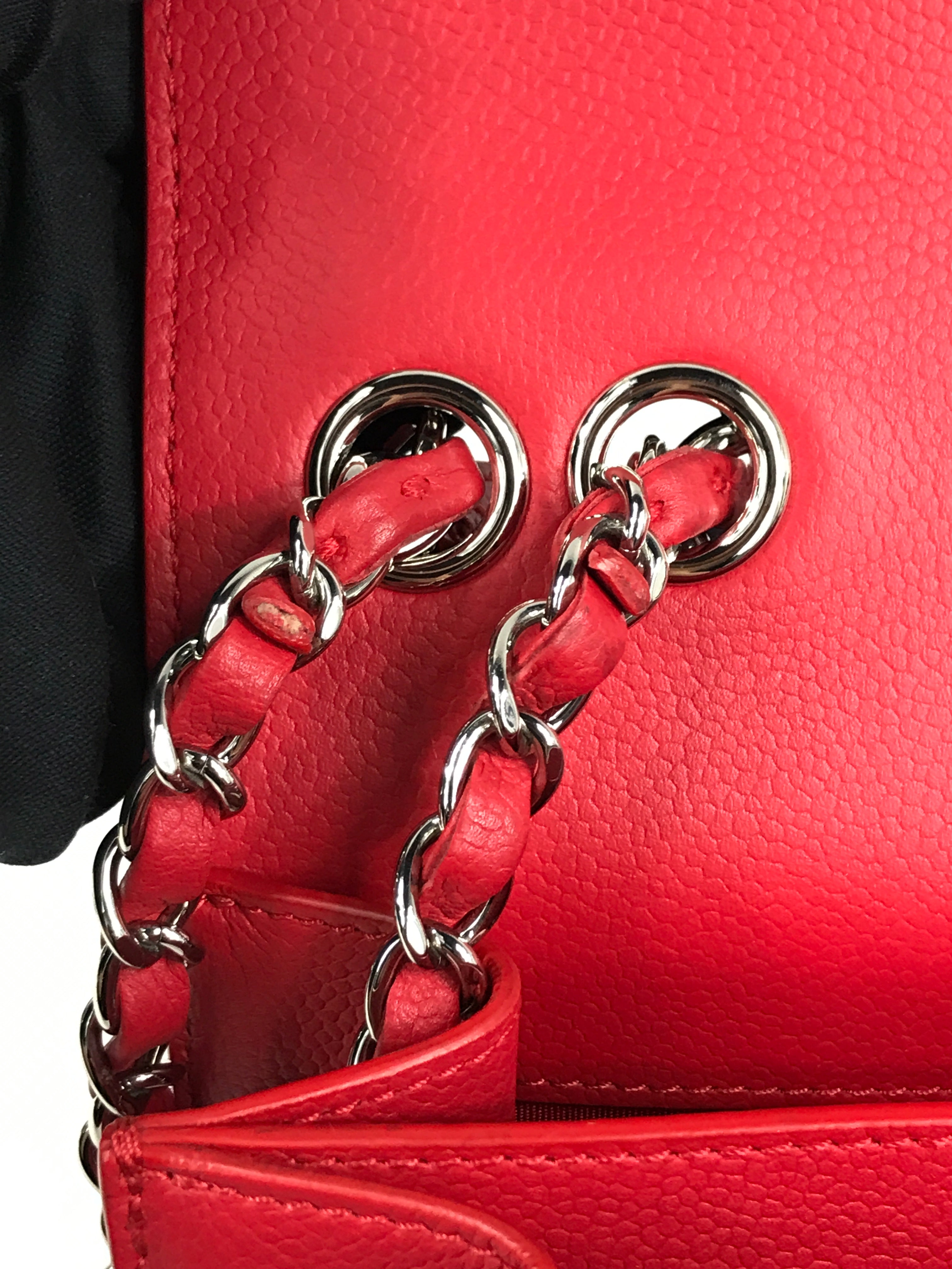 Red Small Caviar CC Box Flap W/SHW