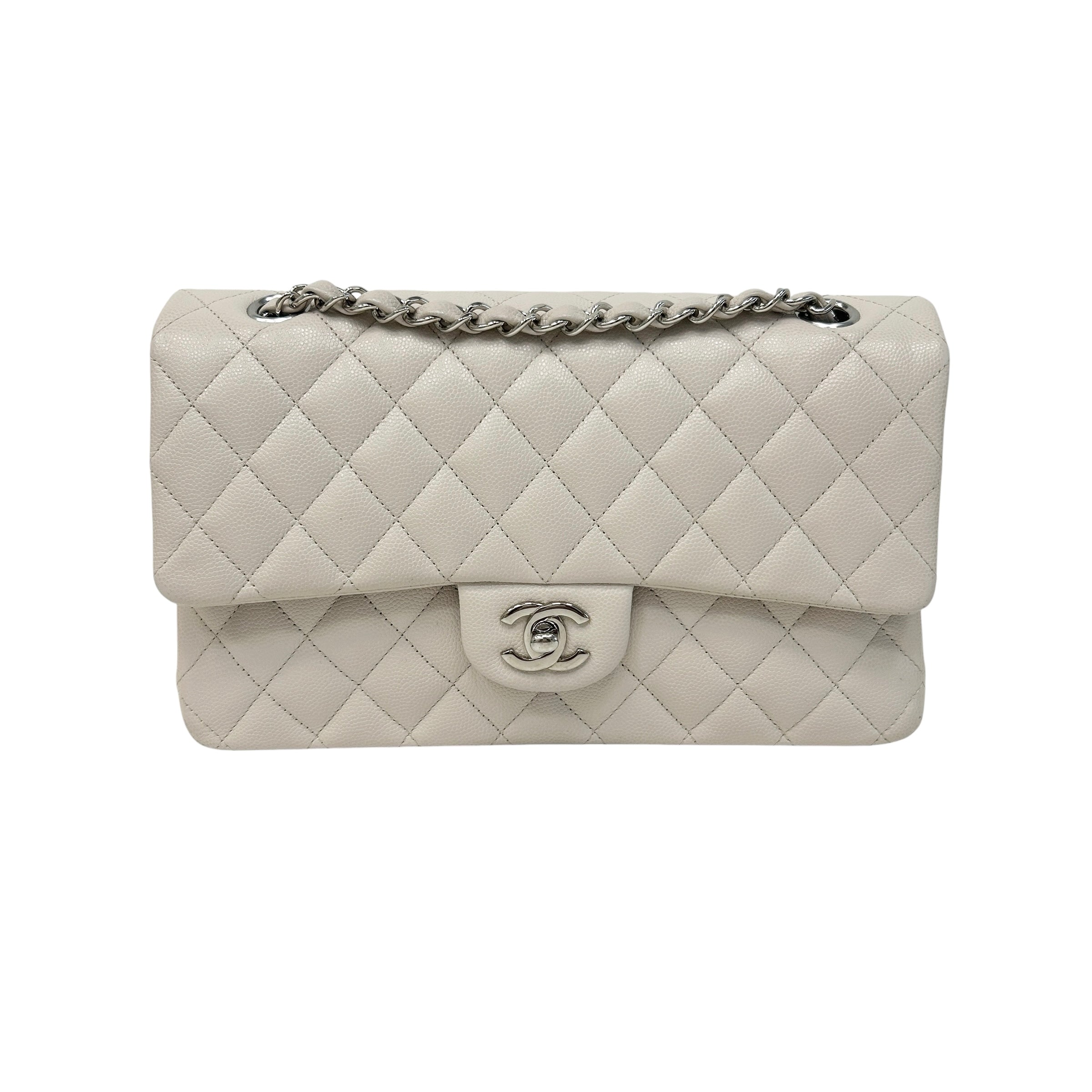 Cream Caviar Leather Medium Classic Double Flap Bag w/SHW
