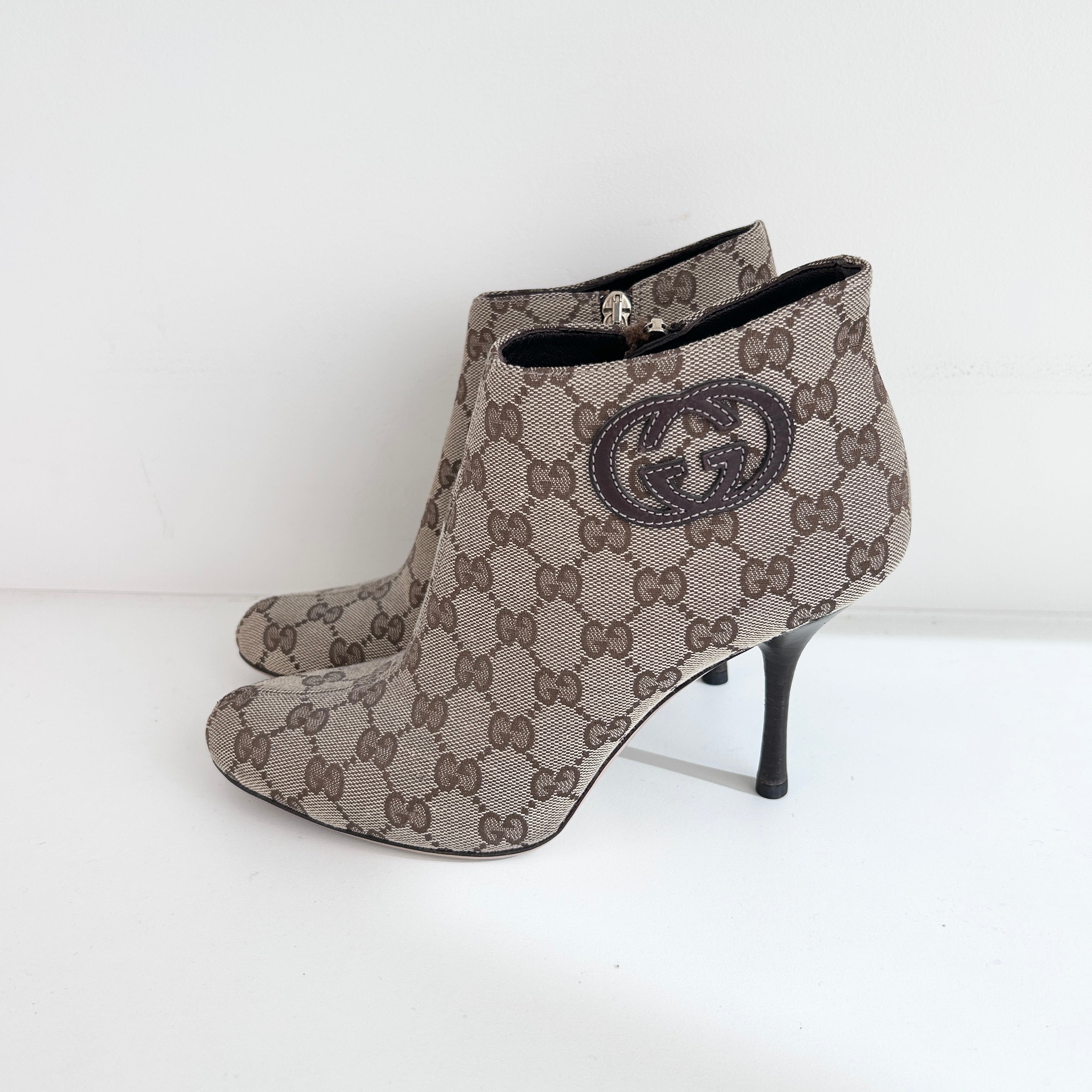 GG Monogram Canvas Stiletto Ankle Boots