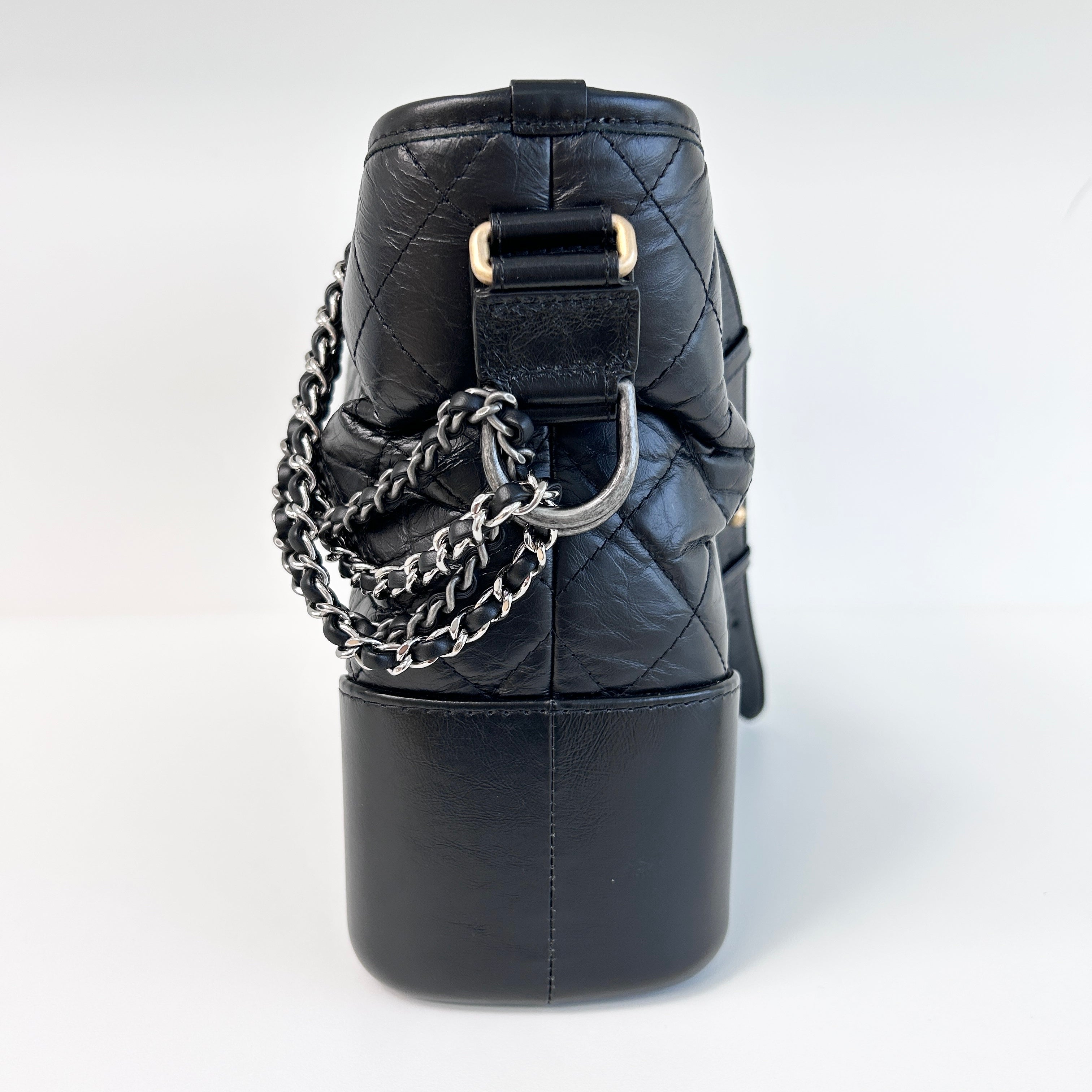 Black Aged Quilted Calfskin Leather Medium Gabrielle Hobo Bag w/AGHW/RHW/SHW/GHW