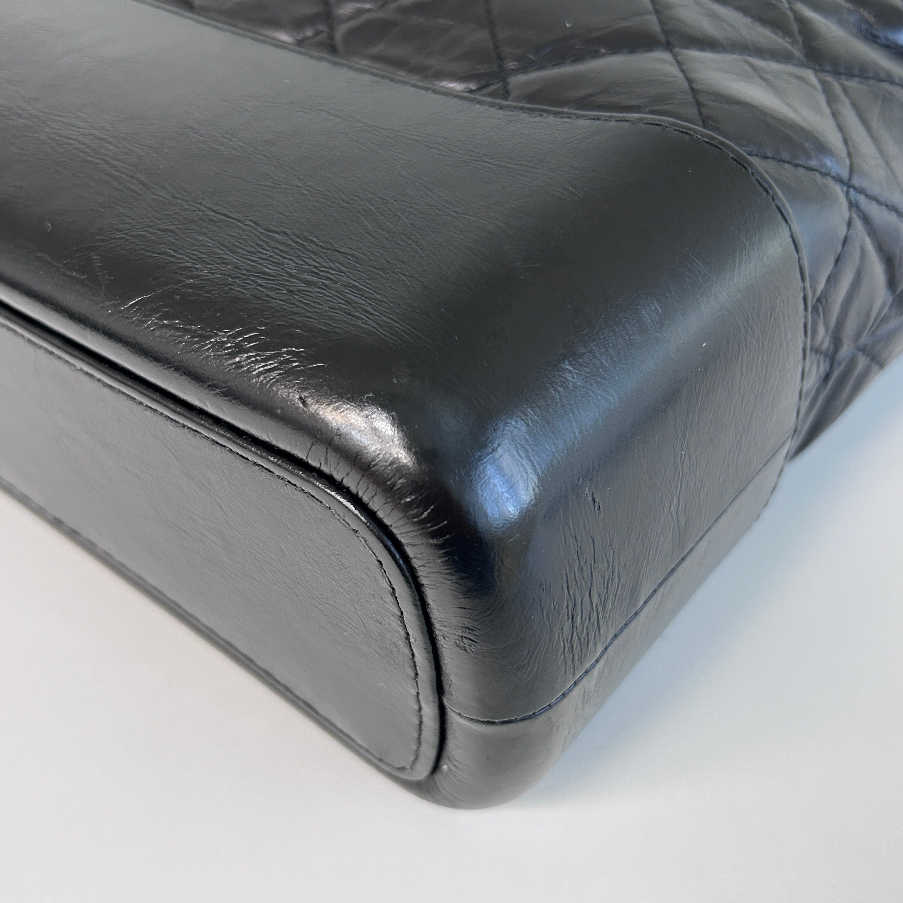 Black Aged Quilted Calfskin Leather Medium Gabrielle Hobo Bag w/AGHW/RHW/SHW/GHW